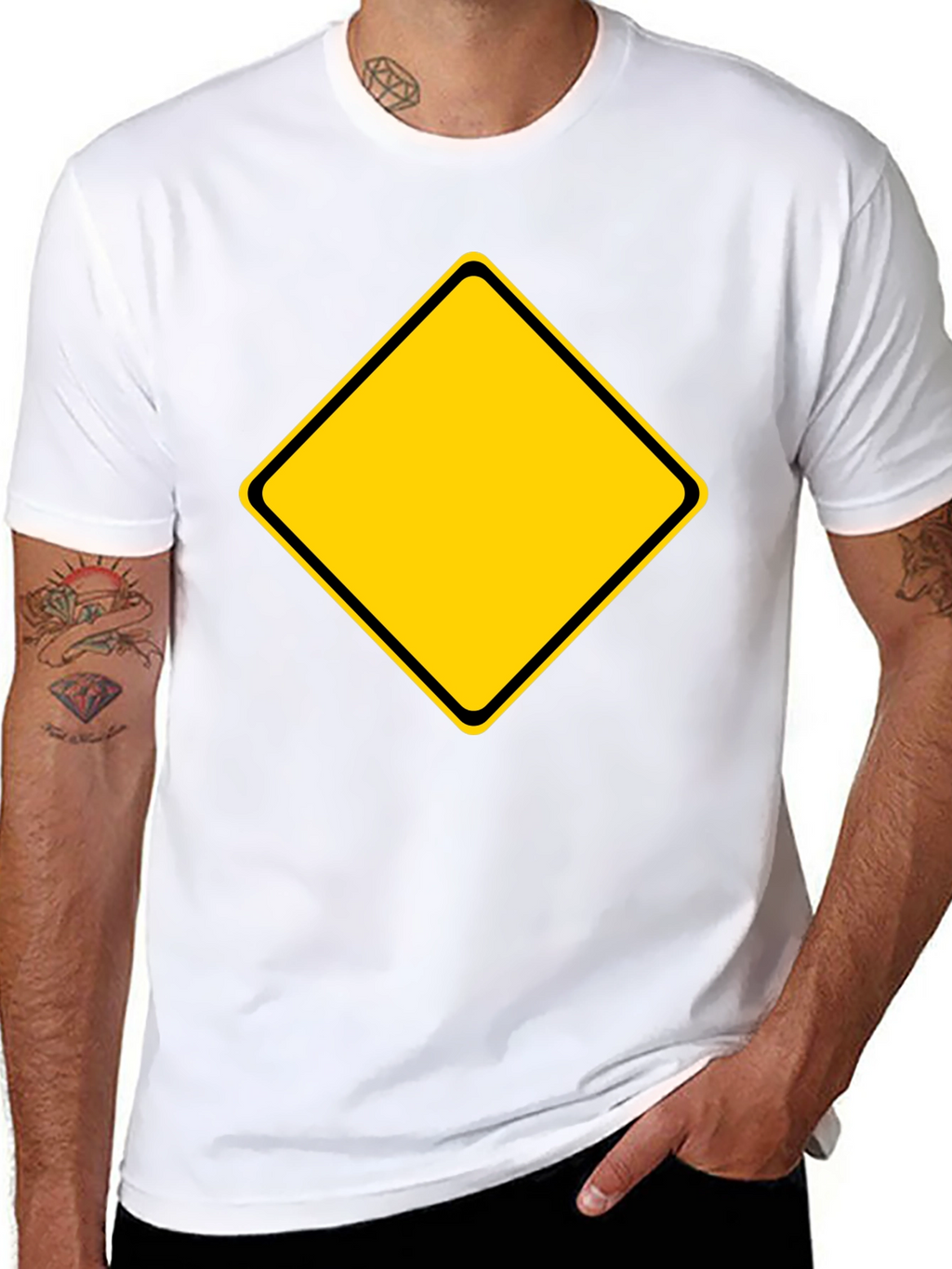 Warning Sign Graphic Tee - Black Cotton Blend Shirt