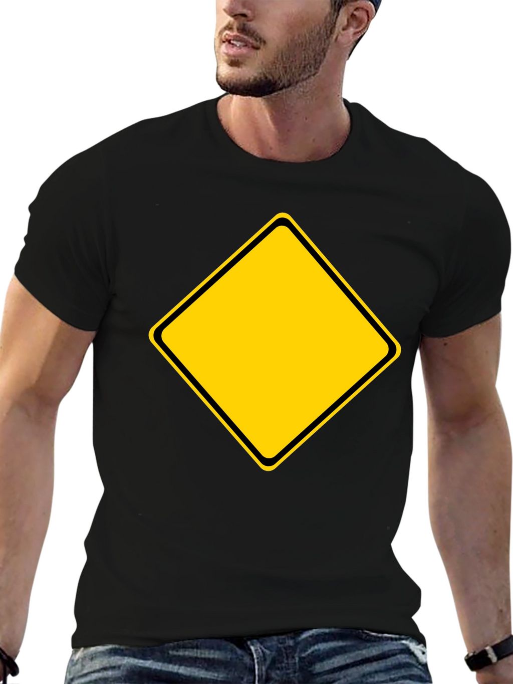 Warning Sign Graphic Tee - Black Cotton Blend Shirt