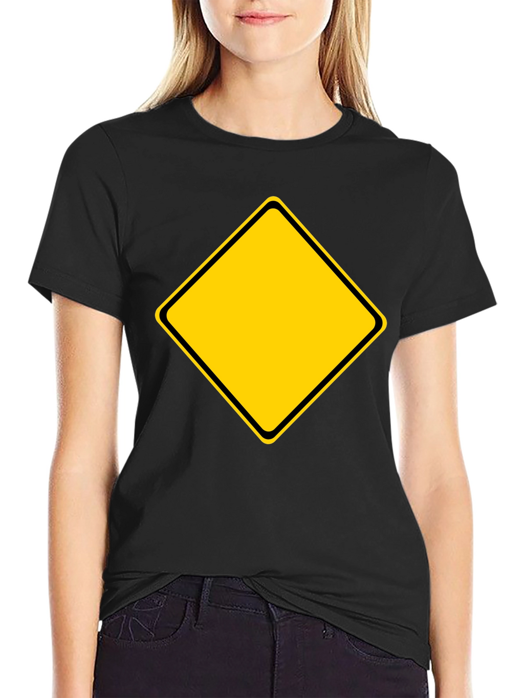 Warning Sign Graphic Tee - Black Cotton Blend Shirt