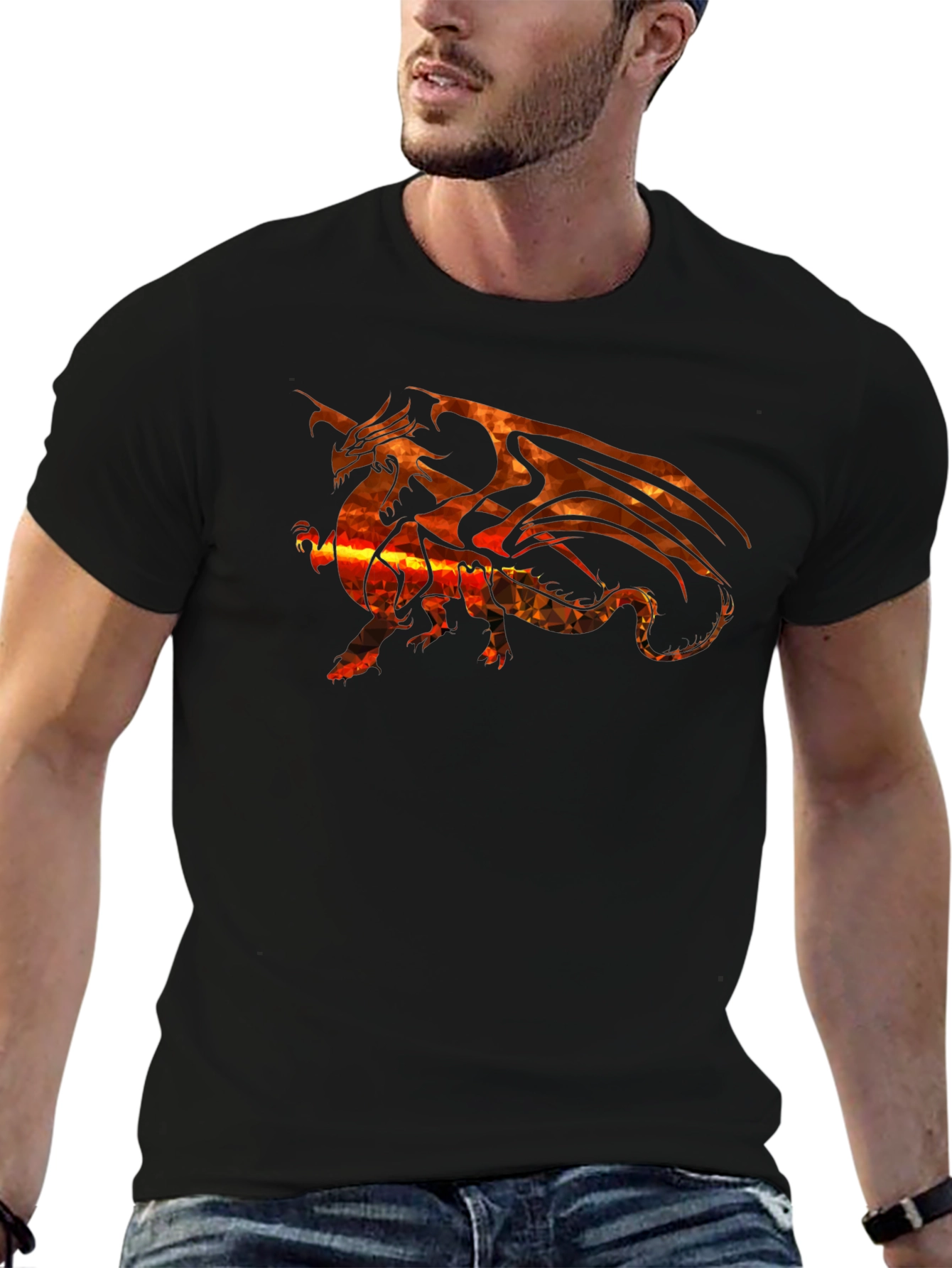 Fiery Dragon Graphic T-Shirt - Black Cotton Tee