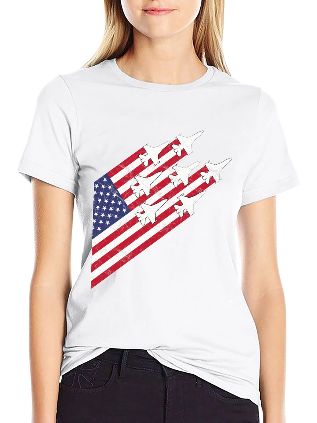 American Flag Fighter Jet Graphic Tee
