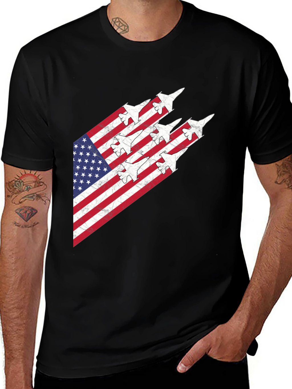 American Flag Fighter Jet Graphic Tee