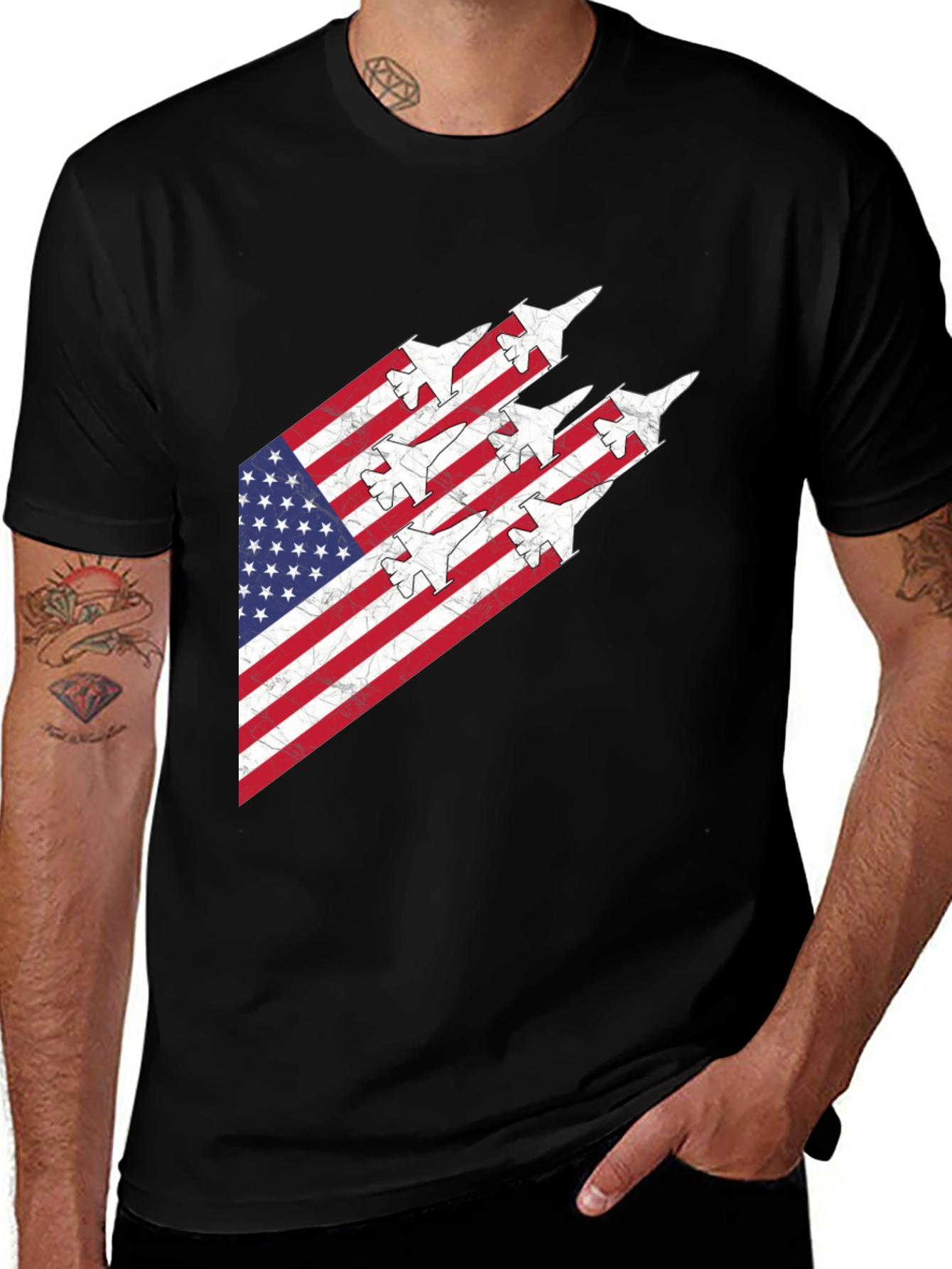 American Flag Fighter Jet Graphic Tee
