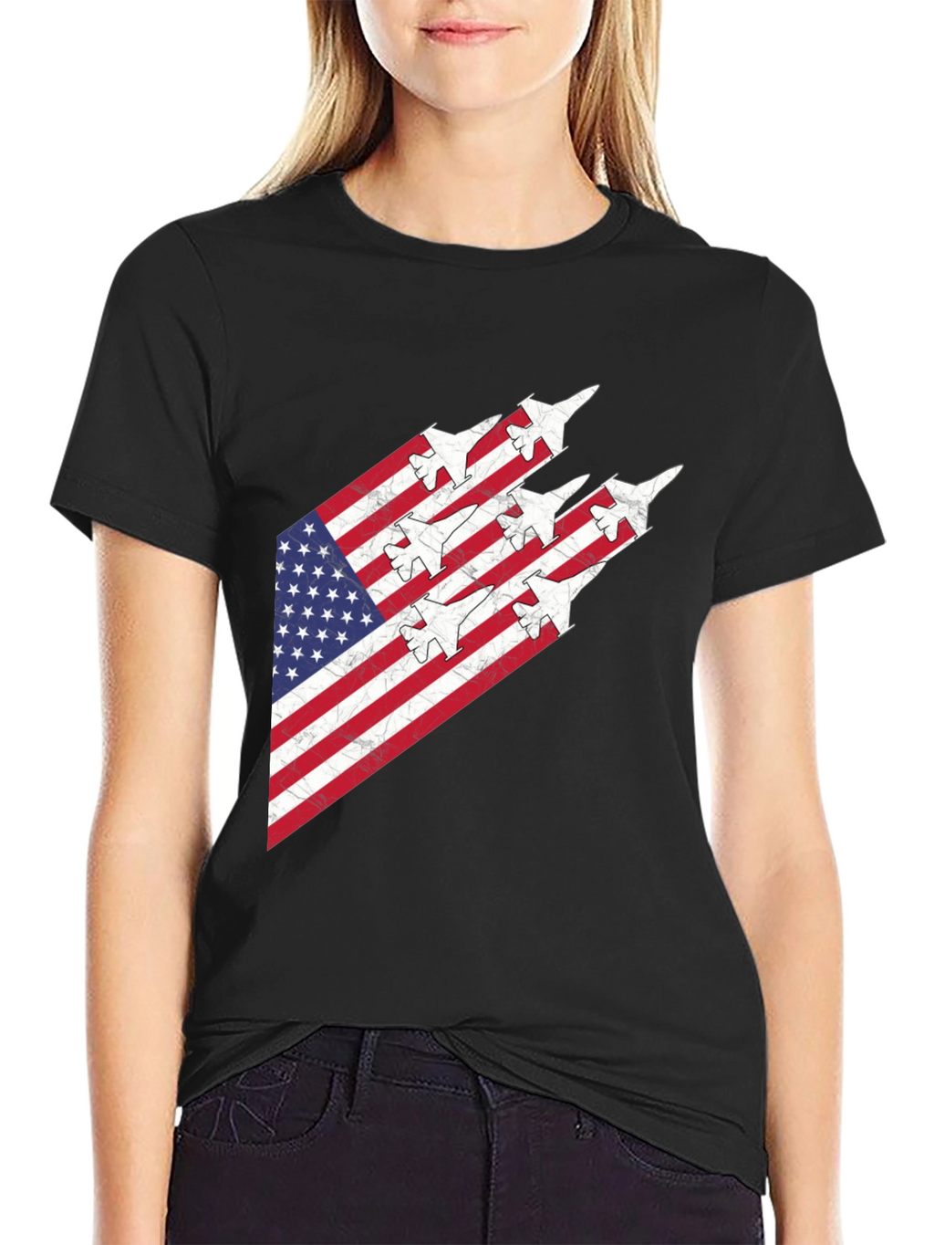 American Flag Fighter Jet Graphic Tee