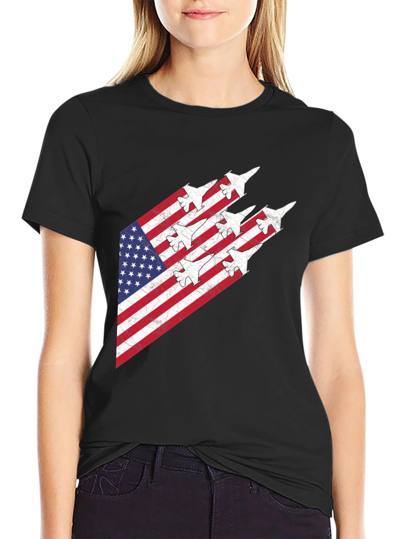 American Flag Fighter Jet Graphic Tee