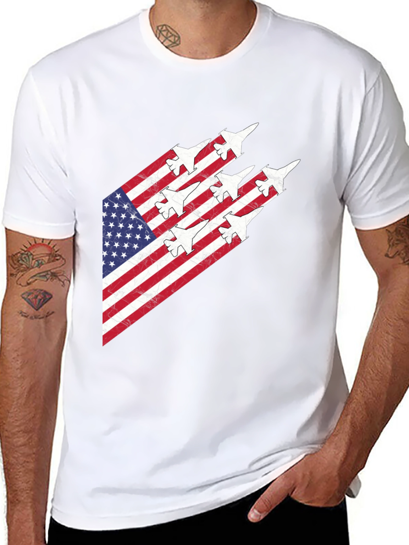 American Flag Fighter Jet Graphic Tee