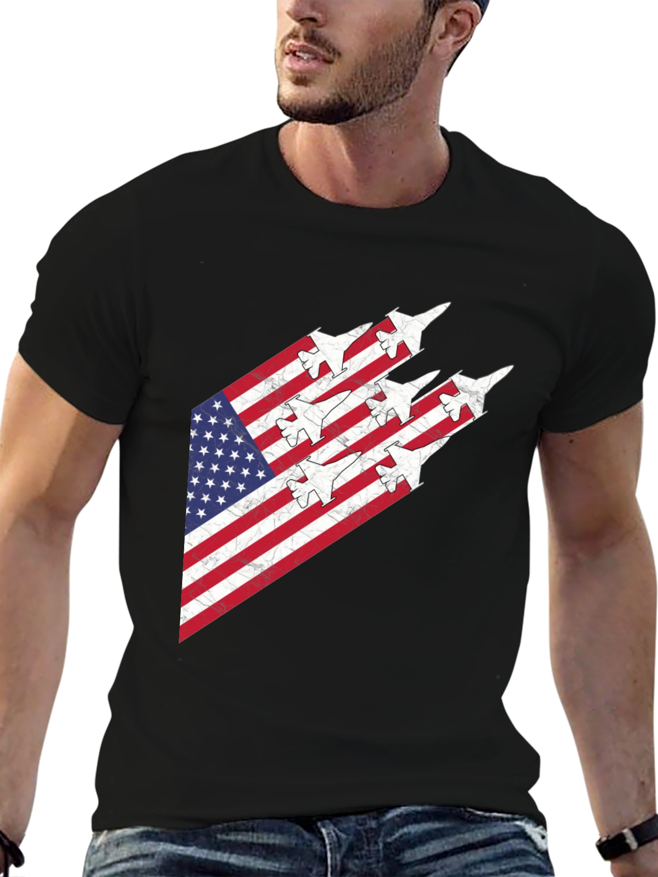 American Flag Fighter Jet Graphic Tee