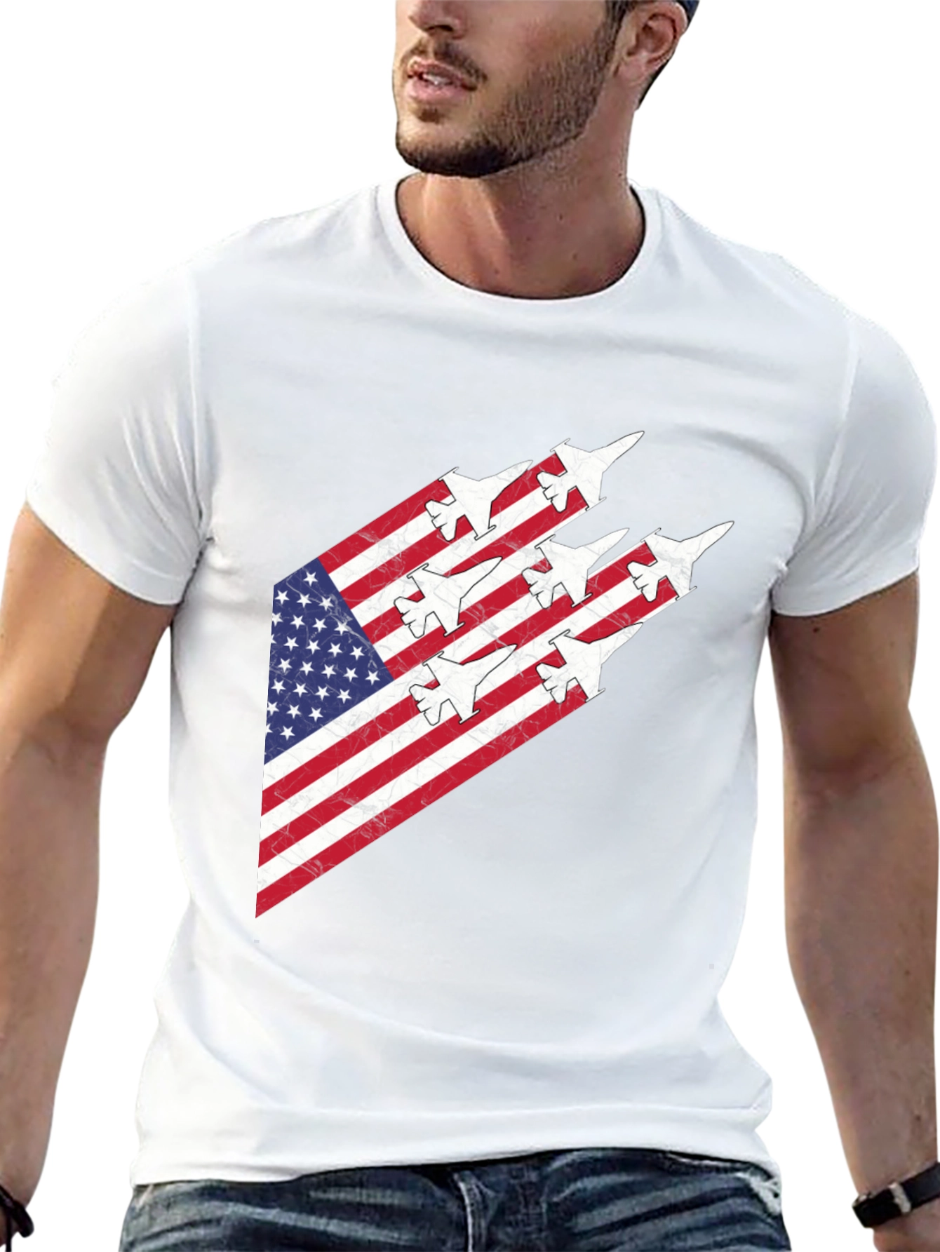 American Flag Fighter Jet Graphic Tee