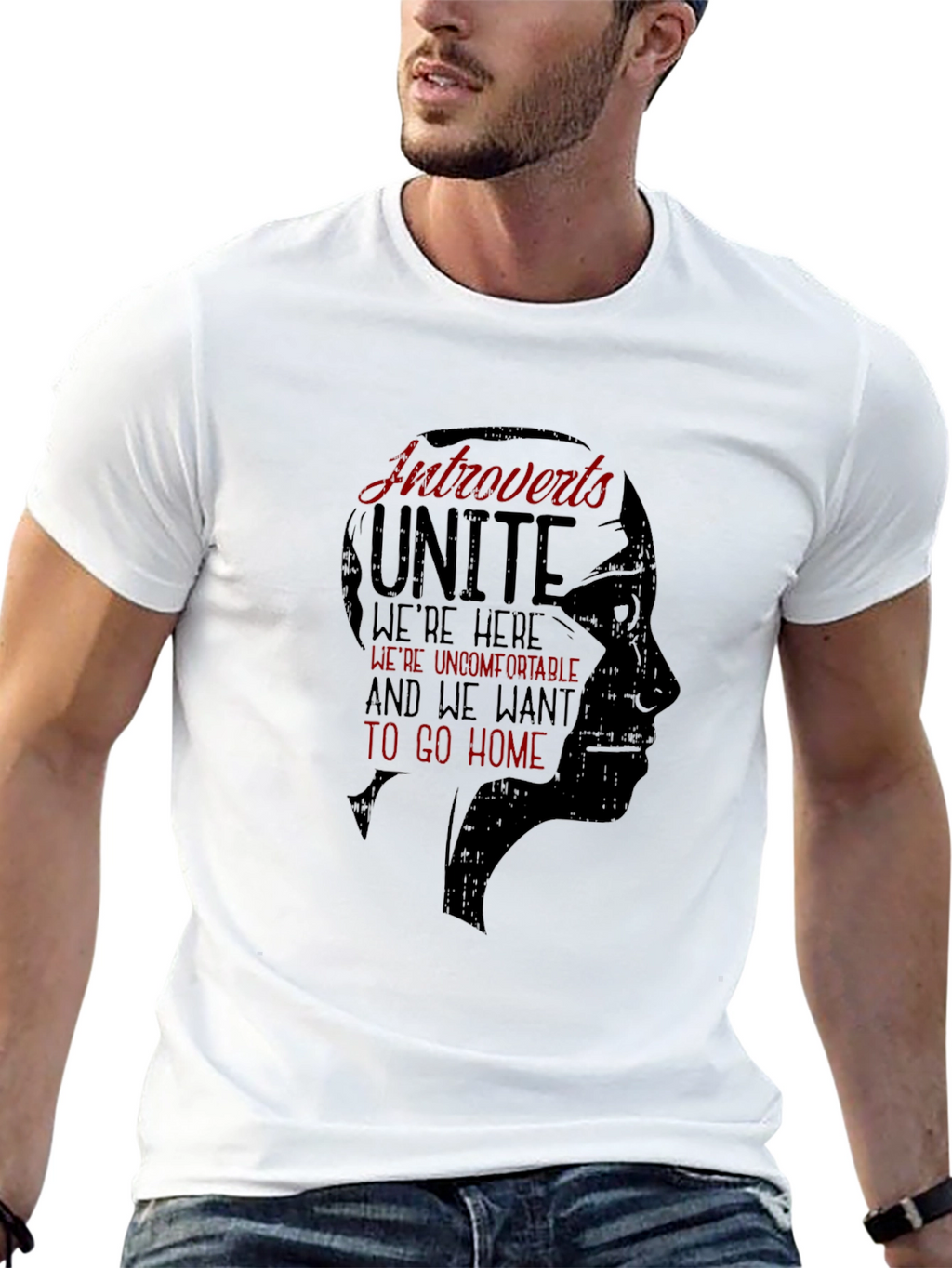 Introverts Unite Graphic Tee - Black Crew Neck T-Shirt