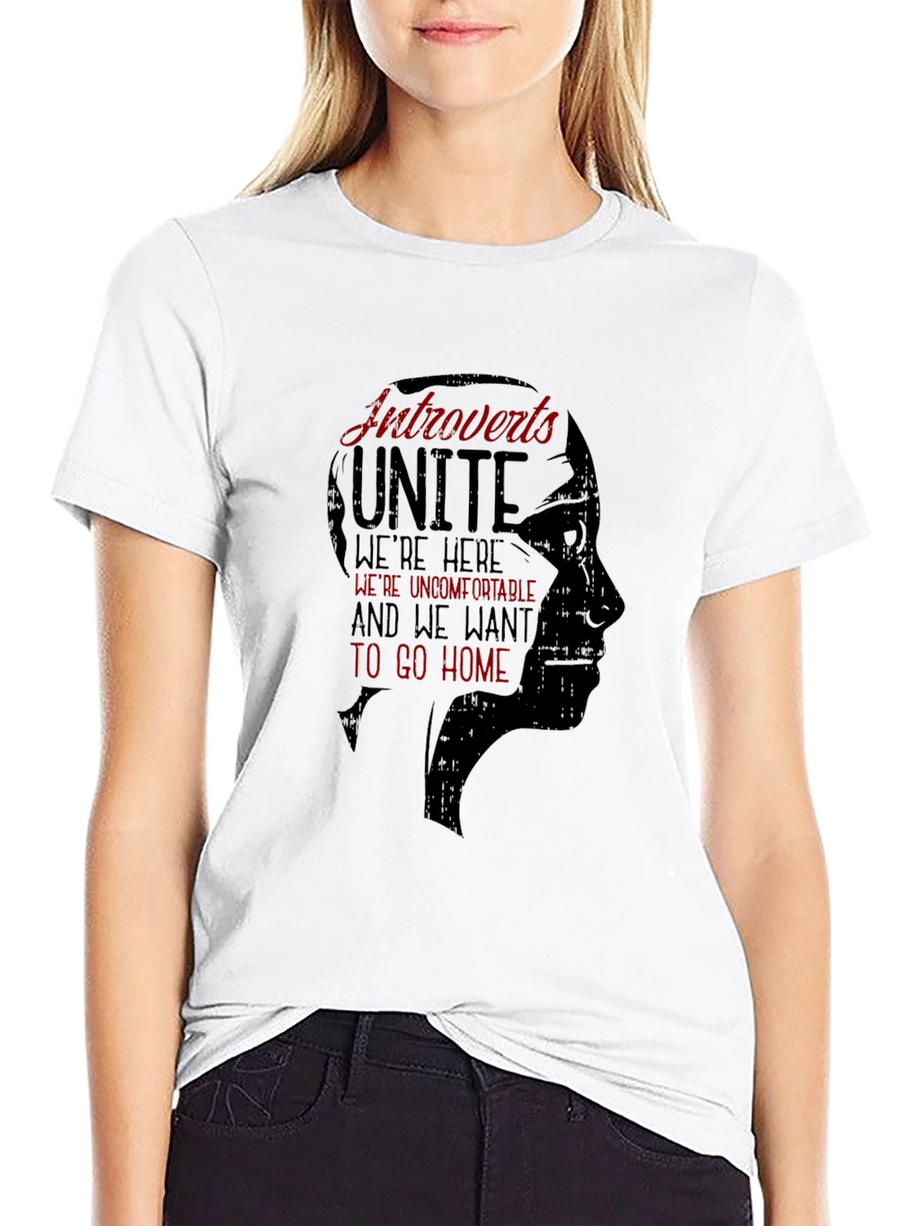 Introverts Unite Graphic Tee - Black Crew Neck T-Shirt