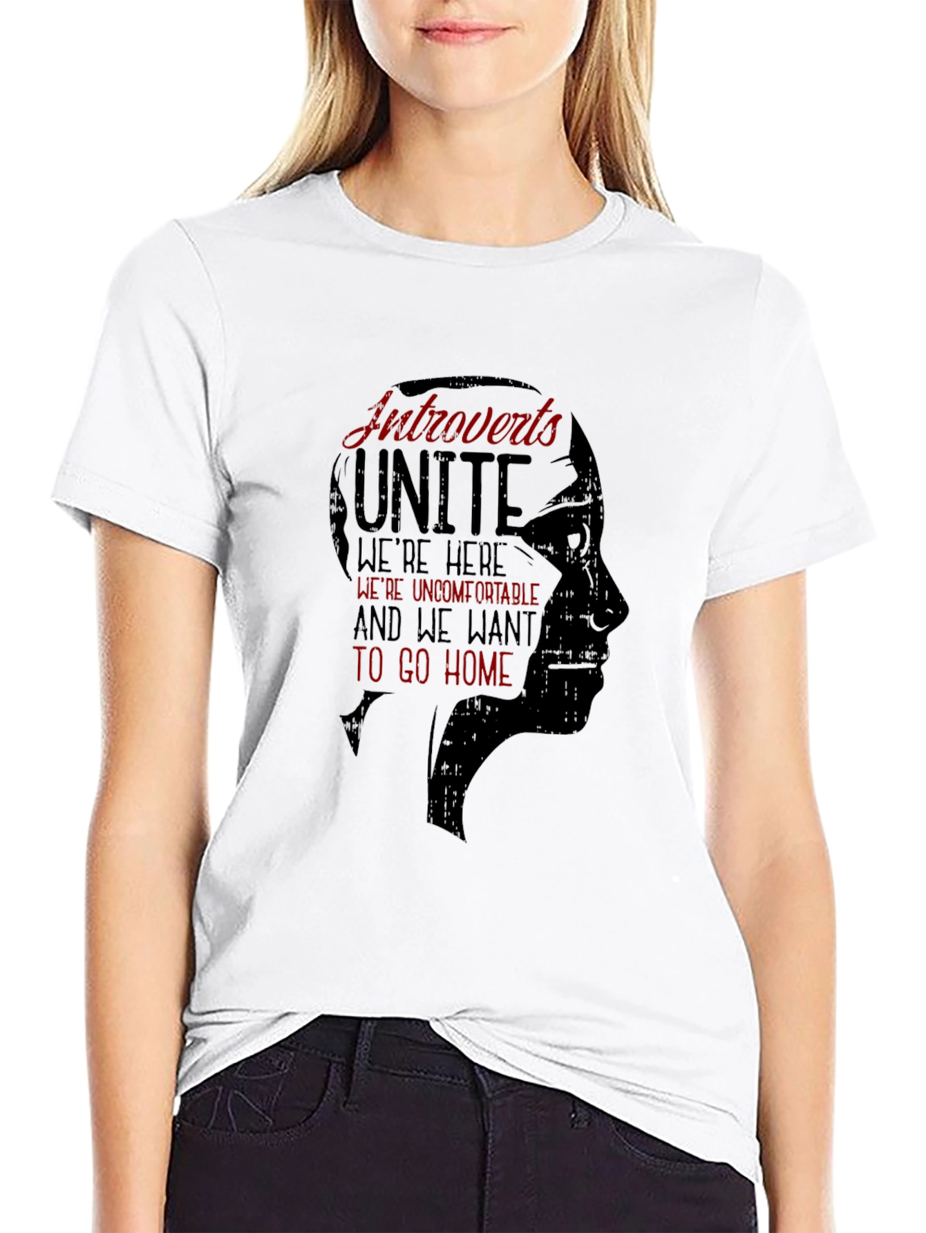 Introverts Unite Graphic Tee - Black Crew Neck T-Shirt