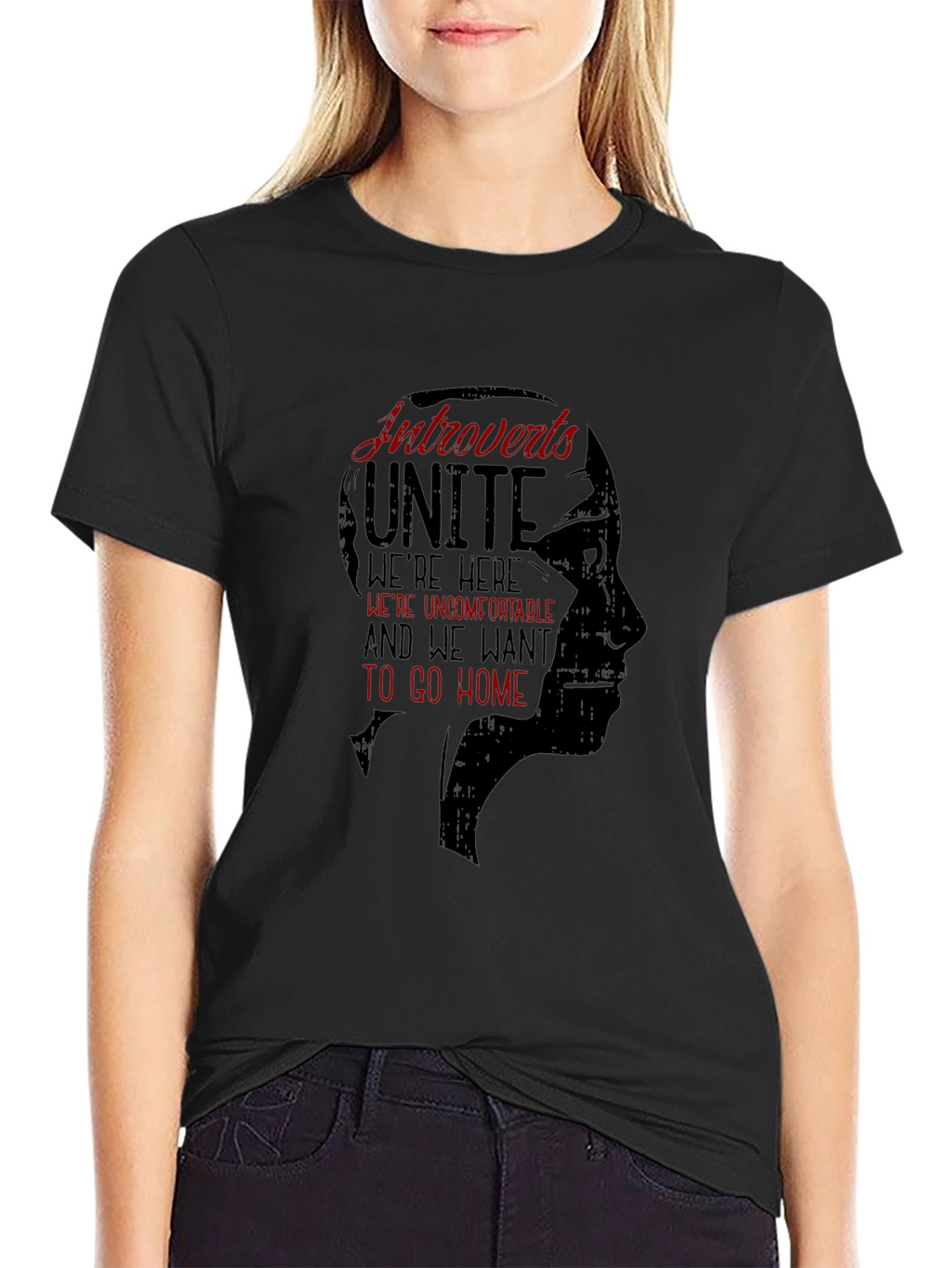 Introverts Unite Graphic Tee - Black Crew Neck T-Shirt