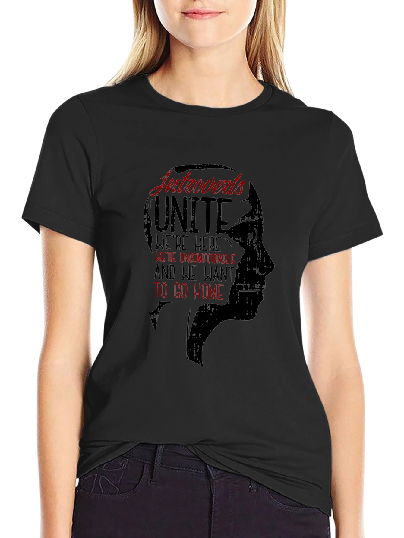 Introverts Unite Graphic Tee - Black Crew Neck T-Shirt