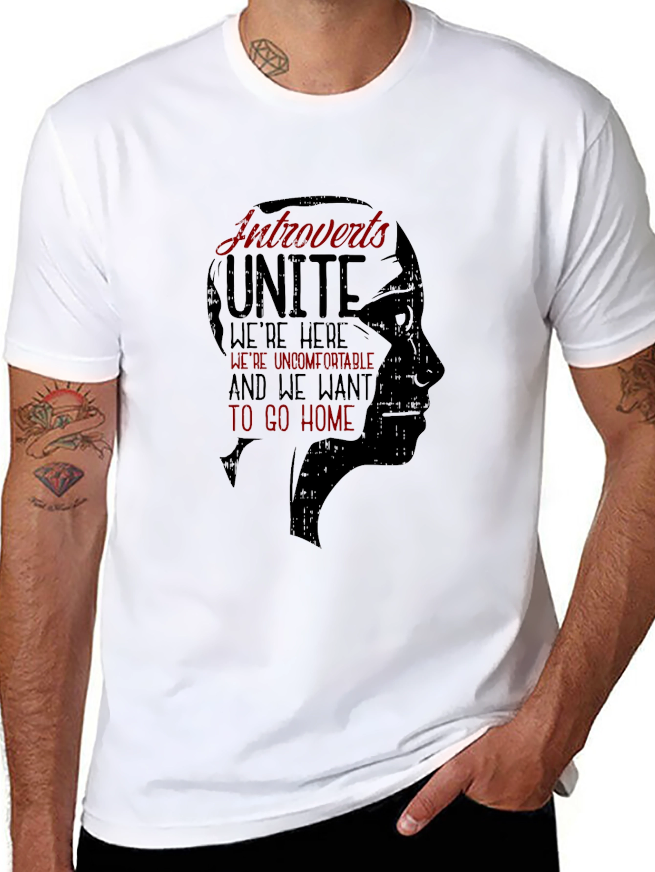 Introverts Unite Graphic Tee - Black Crew Neck T-Shirt