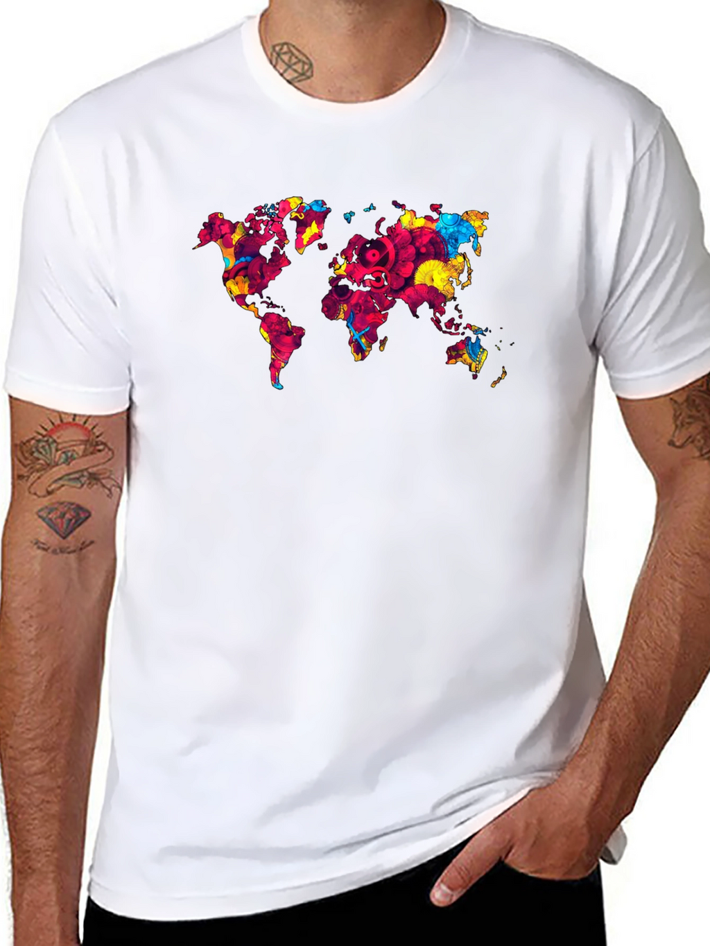 World Map Graphic Print Mens Black T-Shirt