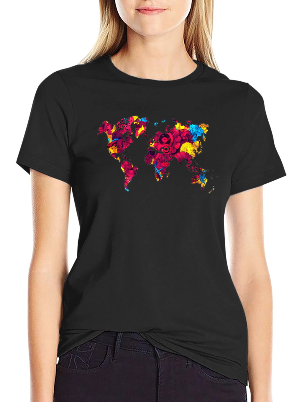 World Map Graphic Print Mens Black T-Shirt