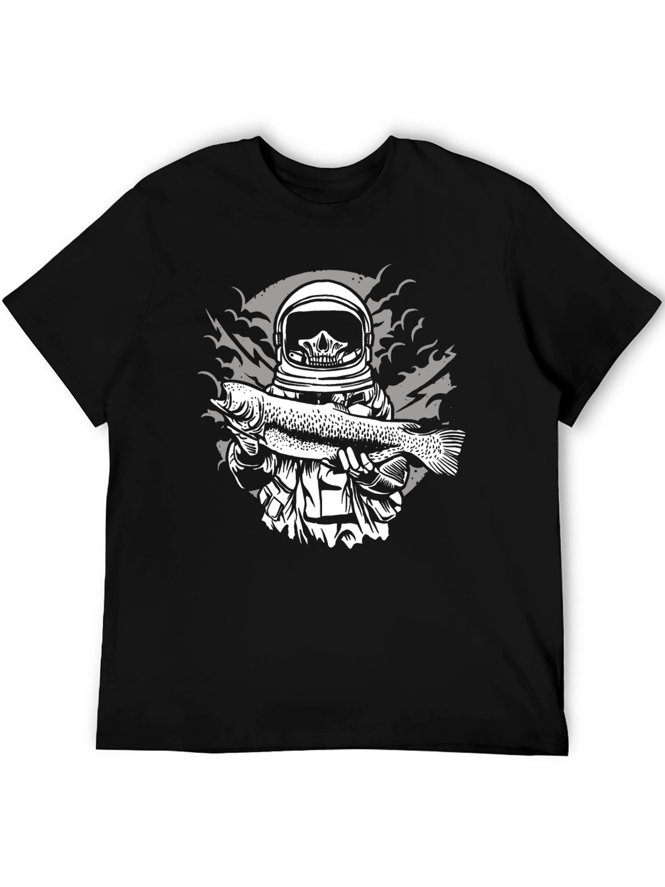 Astronaut Skeleton Fish Graphic Tee - Black