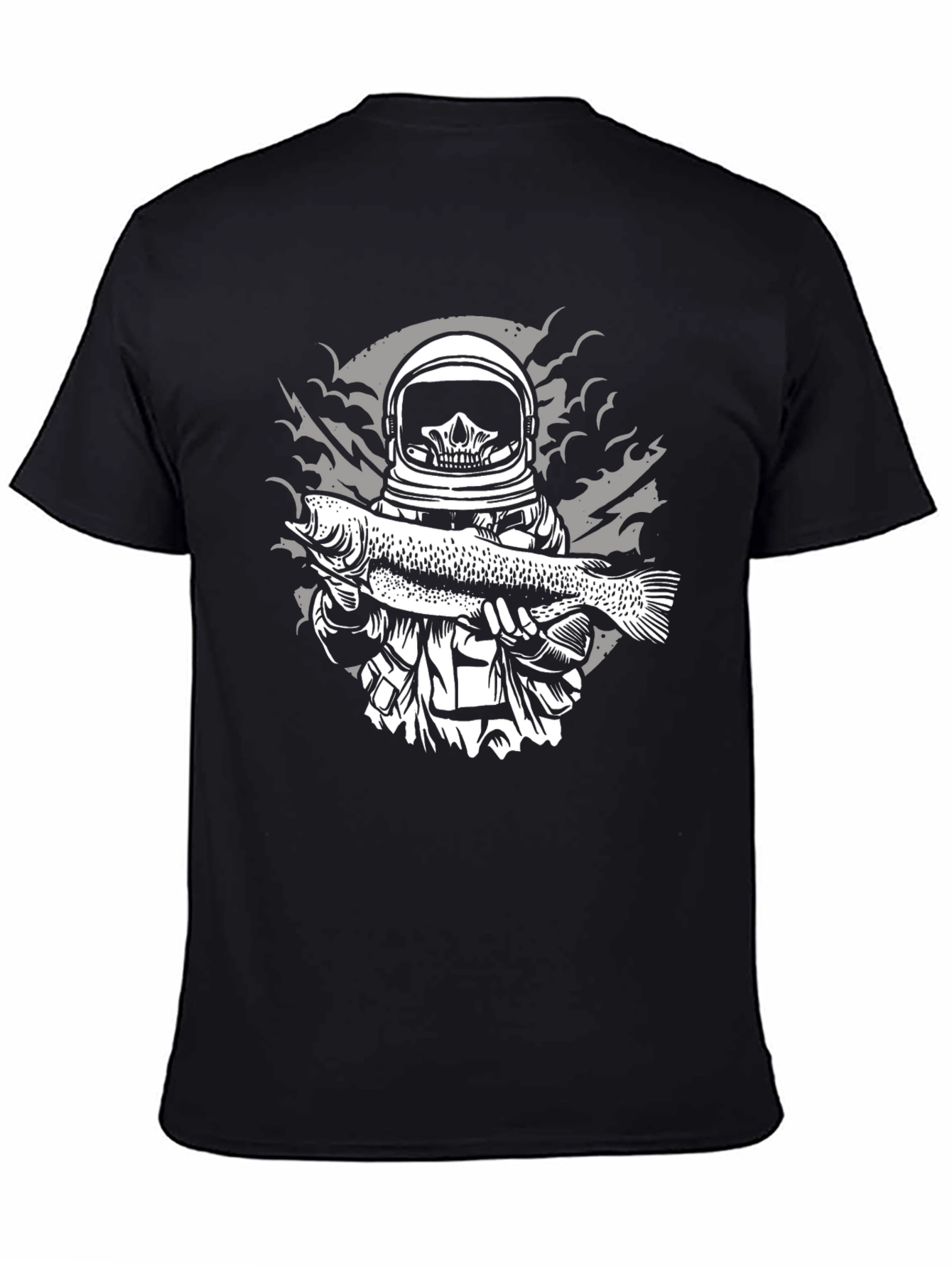 Astronaut Skeleton Fish Graphic Tee - Black