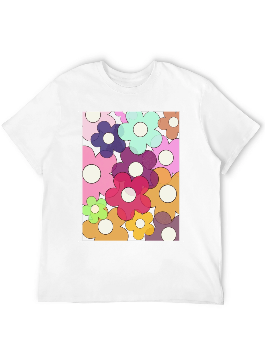 Retro Flower Power Graphic Tee - Black Cotton Blend