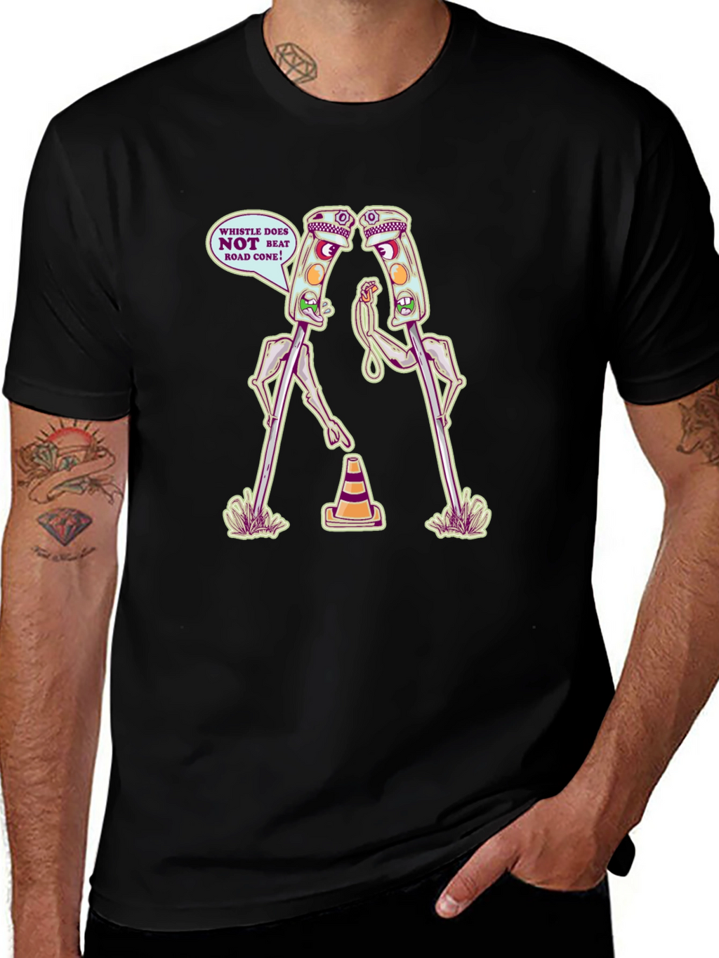 Funny Traffic Light vs Road Cone Cartoon T-Shirt
