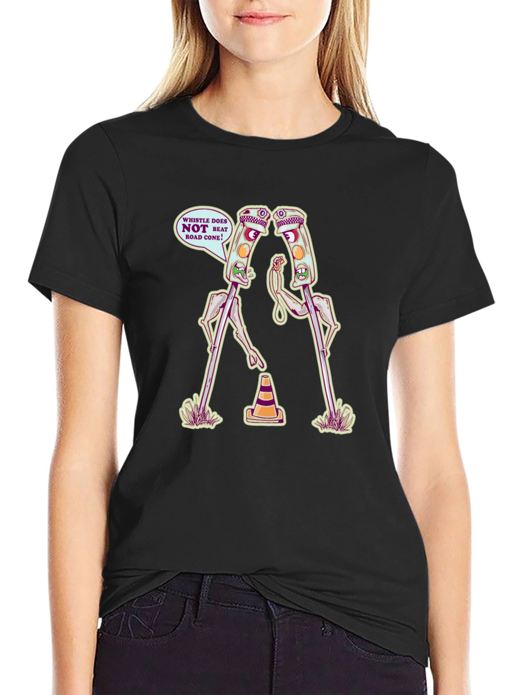 Funny Traffic Light vs Road Cone Cartoon T-Shirt