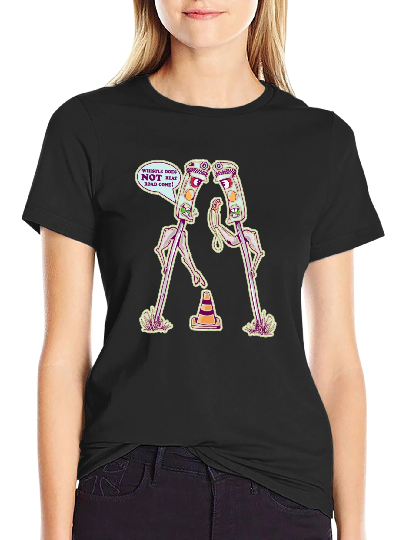 Funny Traffic Light vs Road Cone Cartoon T-Shirt