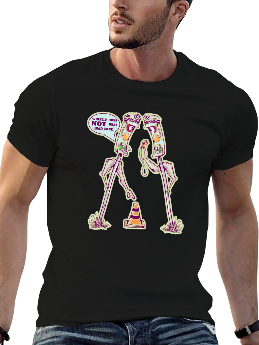Funny Traffic Light vs Road Cone Cartoon T-Shirt