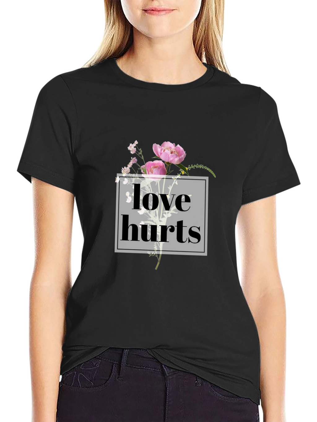 Love Hurts Floral Graphic Tee - Black