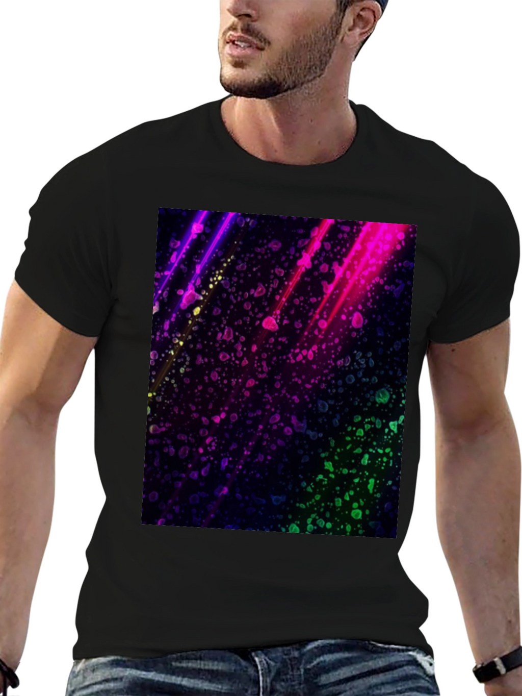 Vibrant Abstract Graphic Black T-Shirt