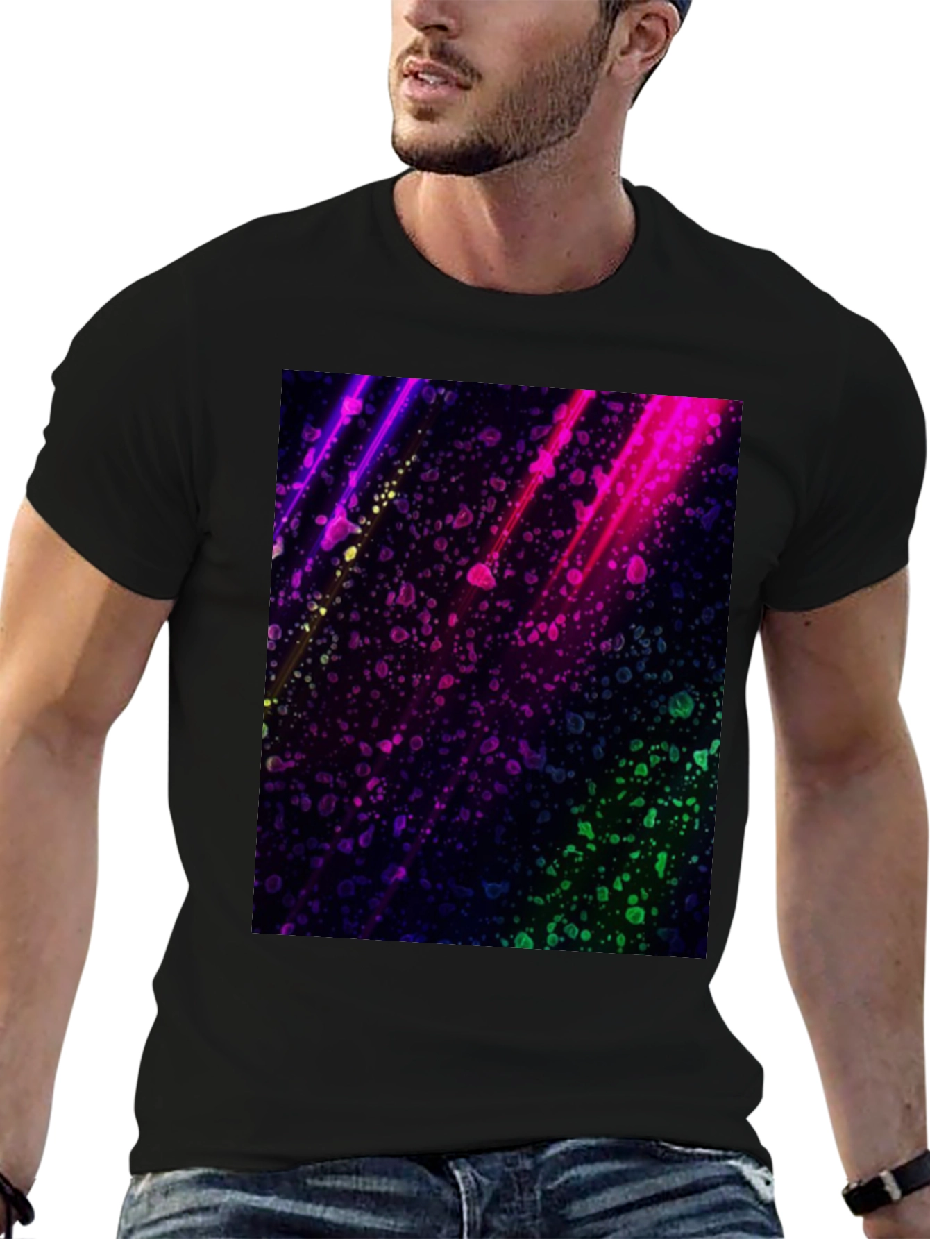 Vibrant Abstract Graphic Black T-Shirt