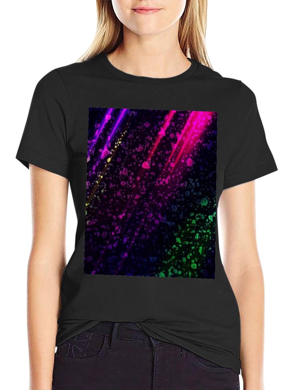 Vibrant Abstract Graphic Black T-Shirt