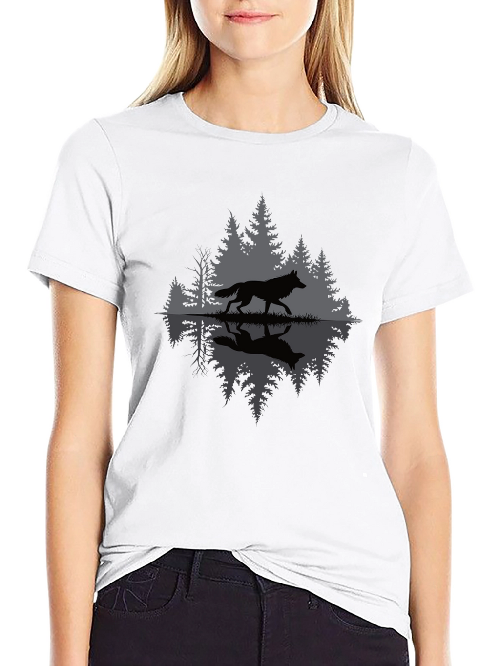 Wolf Reflection Graphic Tee - Nature Inspired Black T-Shirt