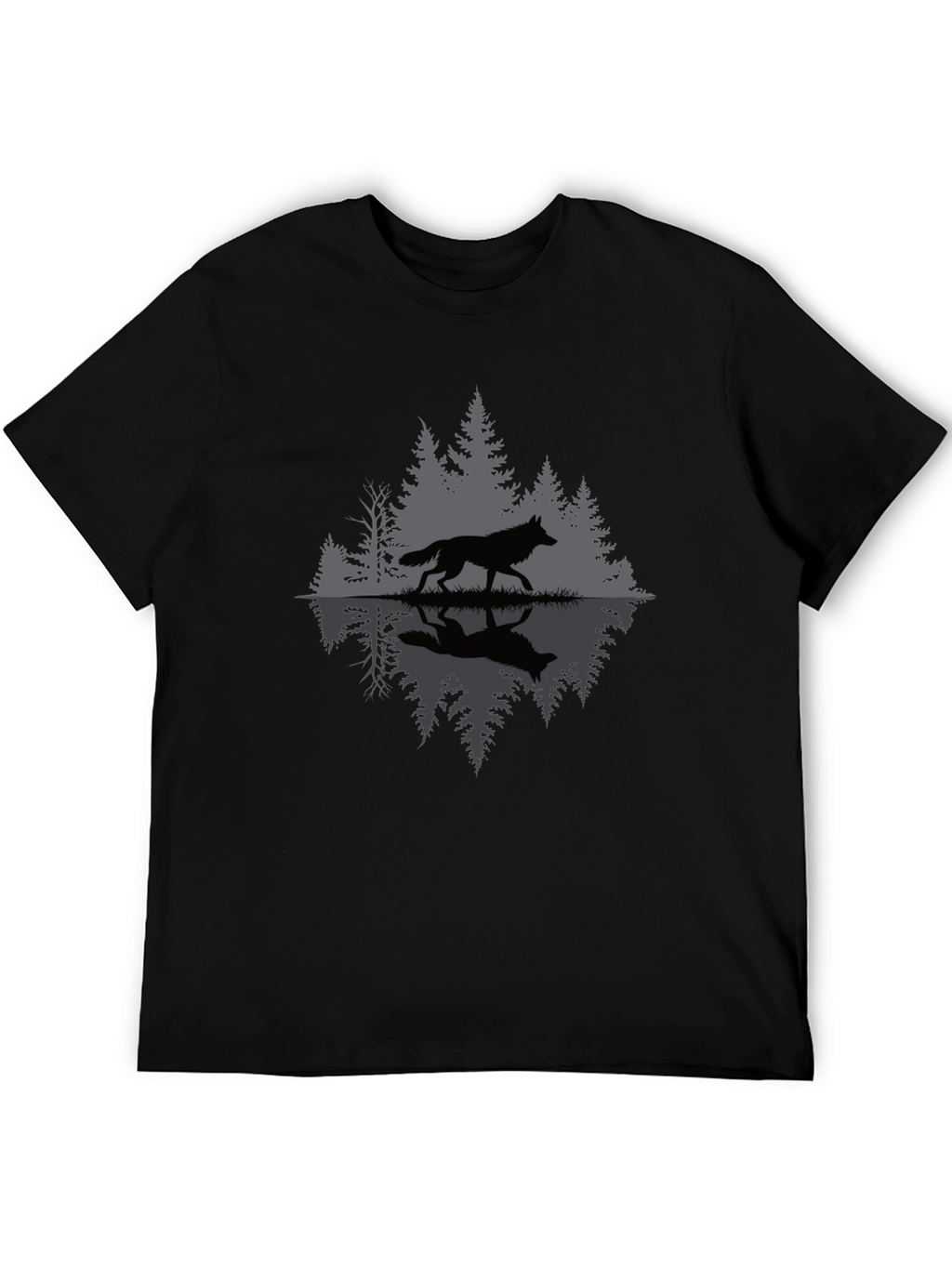 Wolf Reflection Graphic Tee - Nature Inspired Black T-Shirt