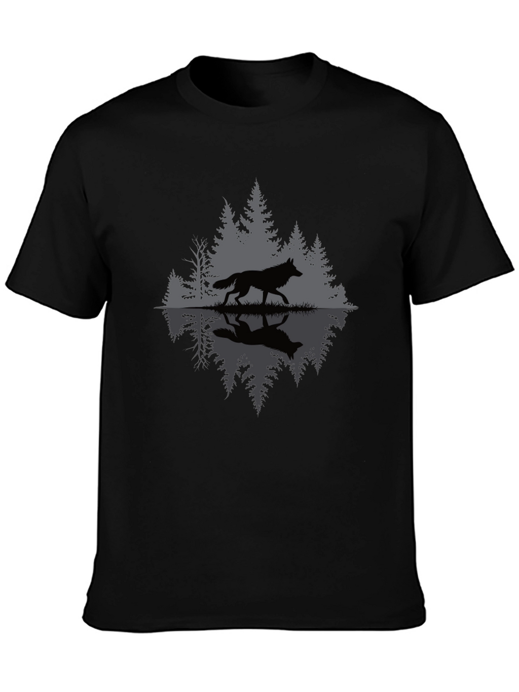 Wolf Reflection Graphic Tee - Nature Inspired Black T-Shirt