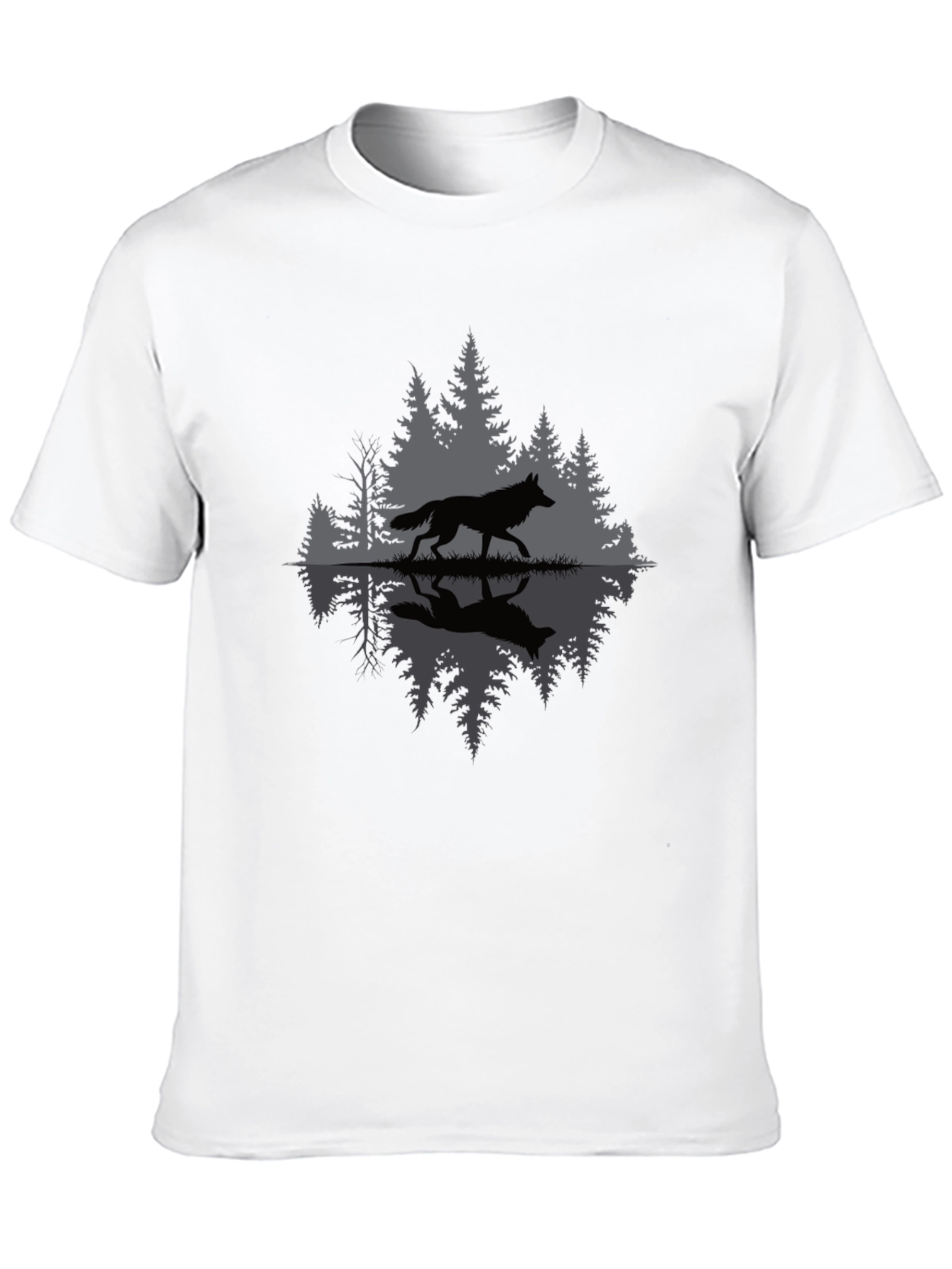 Wolf Reflection Graphic Tee - Nature Inspired Black T-Shirt