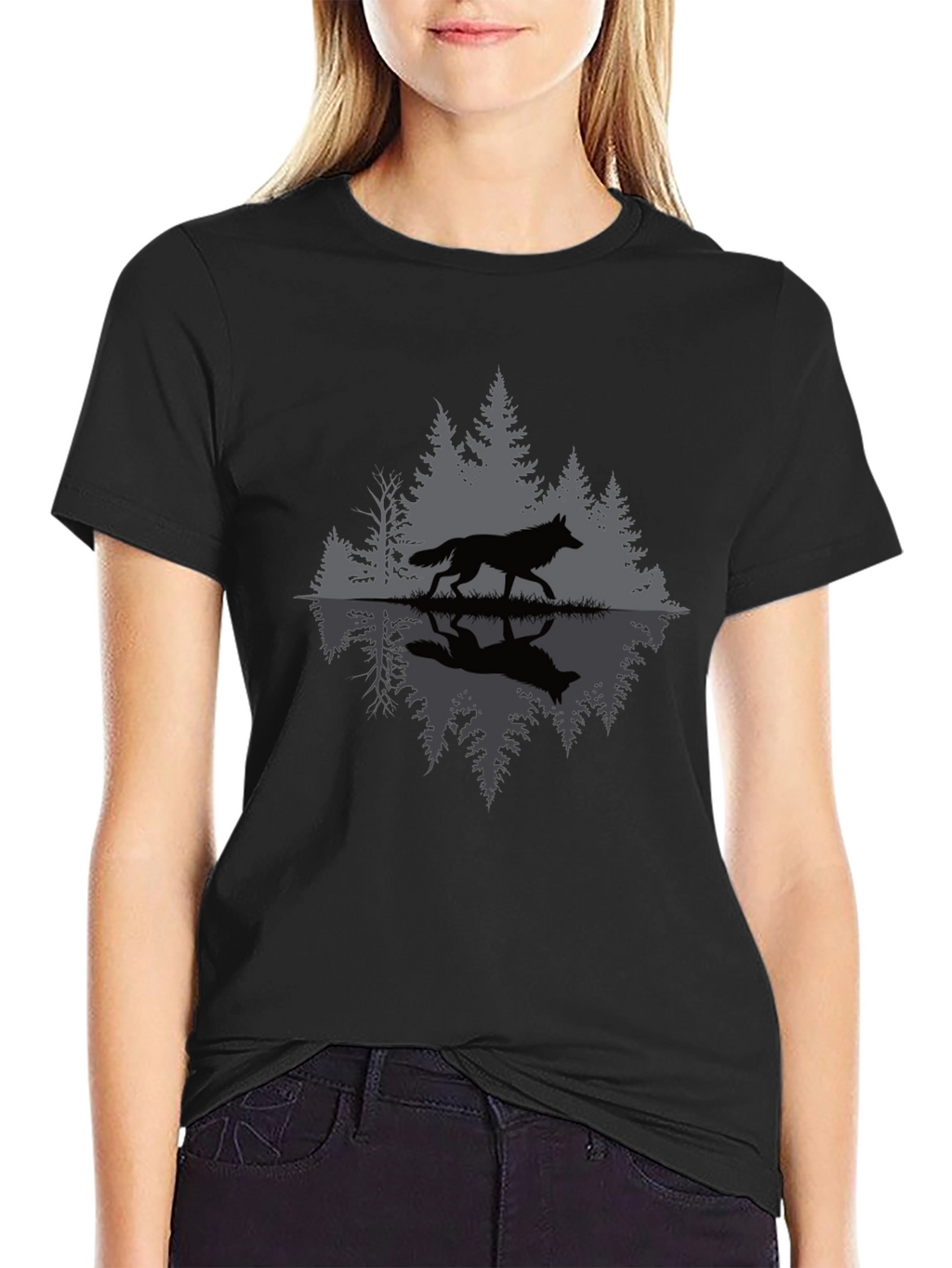 Wolf Reflection Graphic Tee - Nature Inspired Black T-Shirt