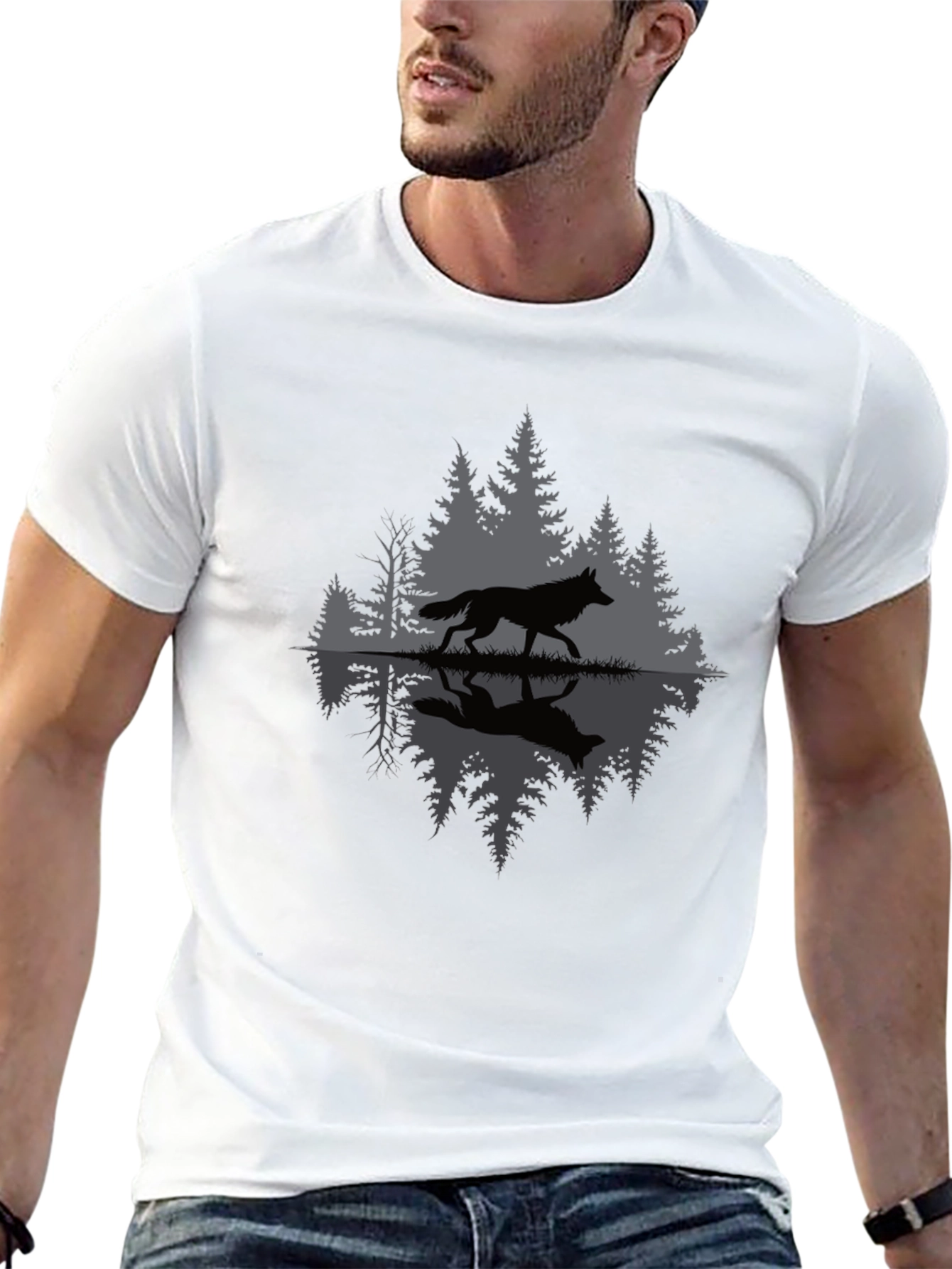 Wolf Reflection Graphic Tee - Nature Inspired Black T-Shirt