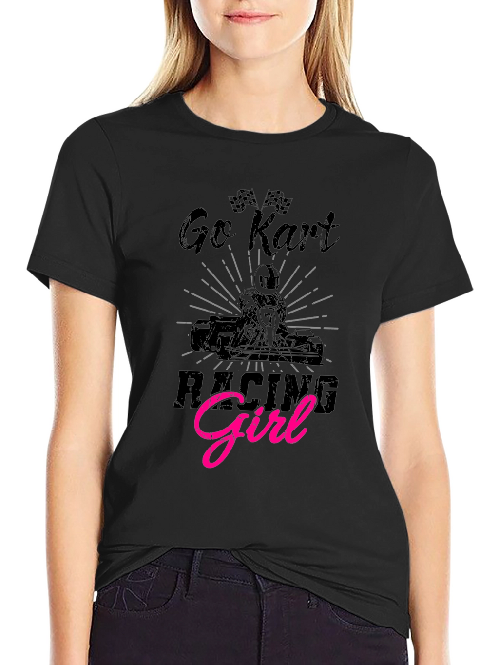Go Kart Racing Girl Black T-Shirt