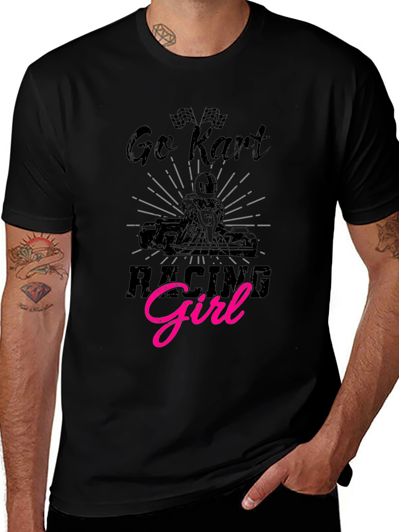Go Kart Racing Girl Black T-Shirt