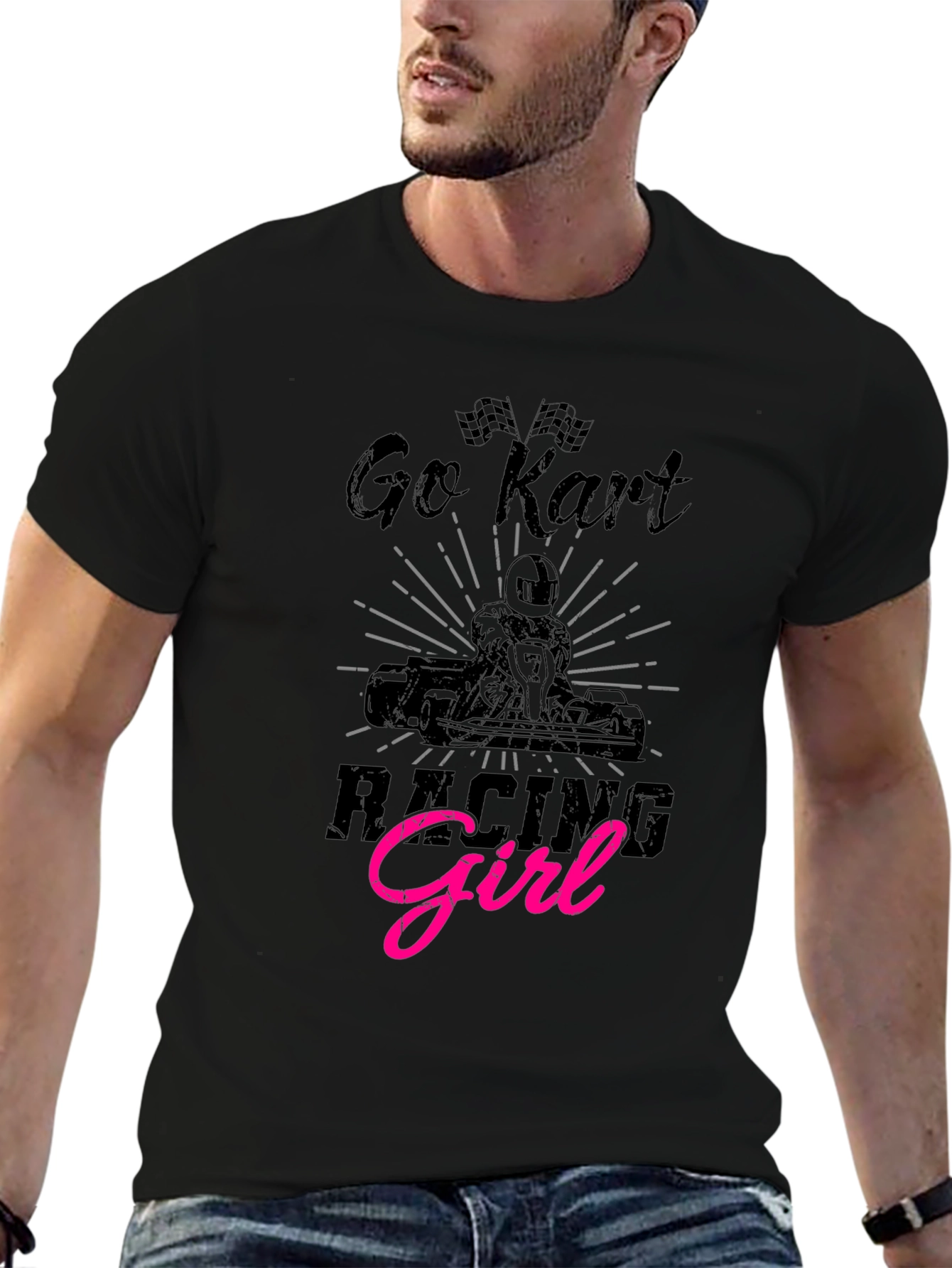 Go Kart Racing Girl Black T-Shirt