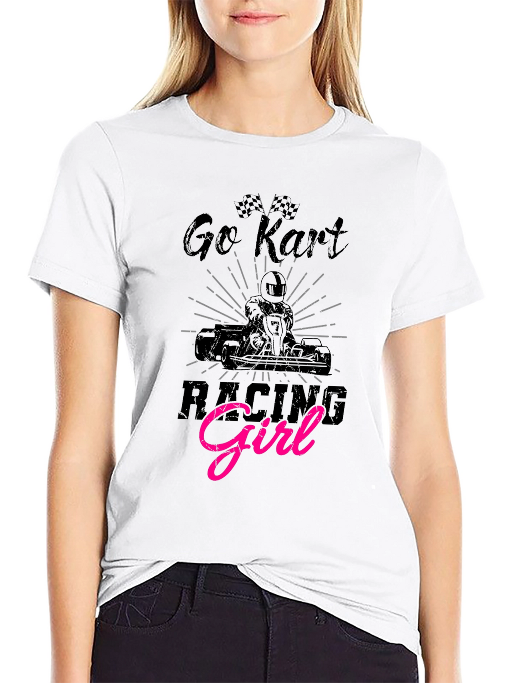 Go Kart Racing Girl Black T-Shirt