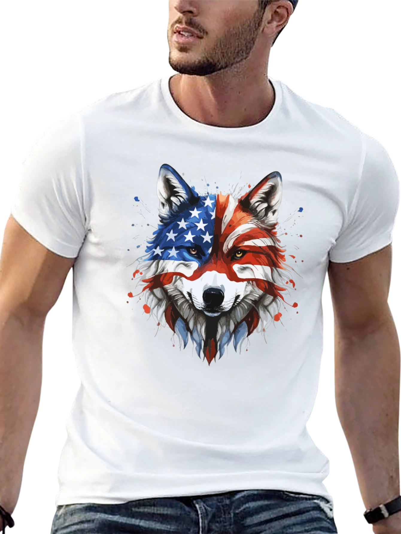 Patriotic Wolf Graphic Tee - American Pride T-Shirt