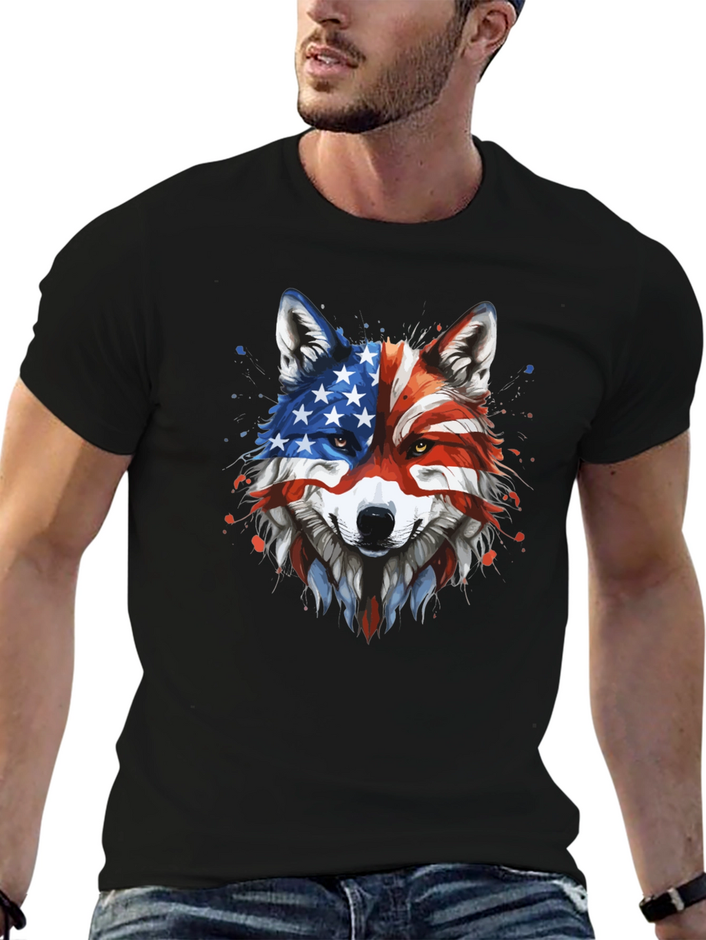 Patriotic Wolf Graphic Tee - American Pride T-Shirt