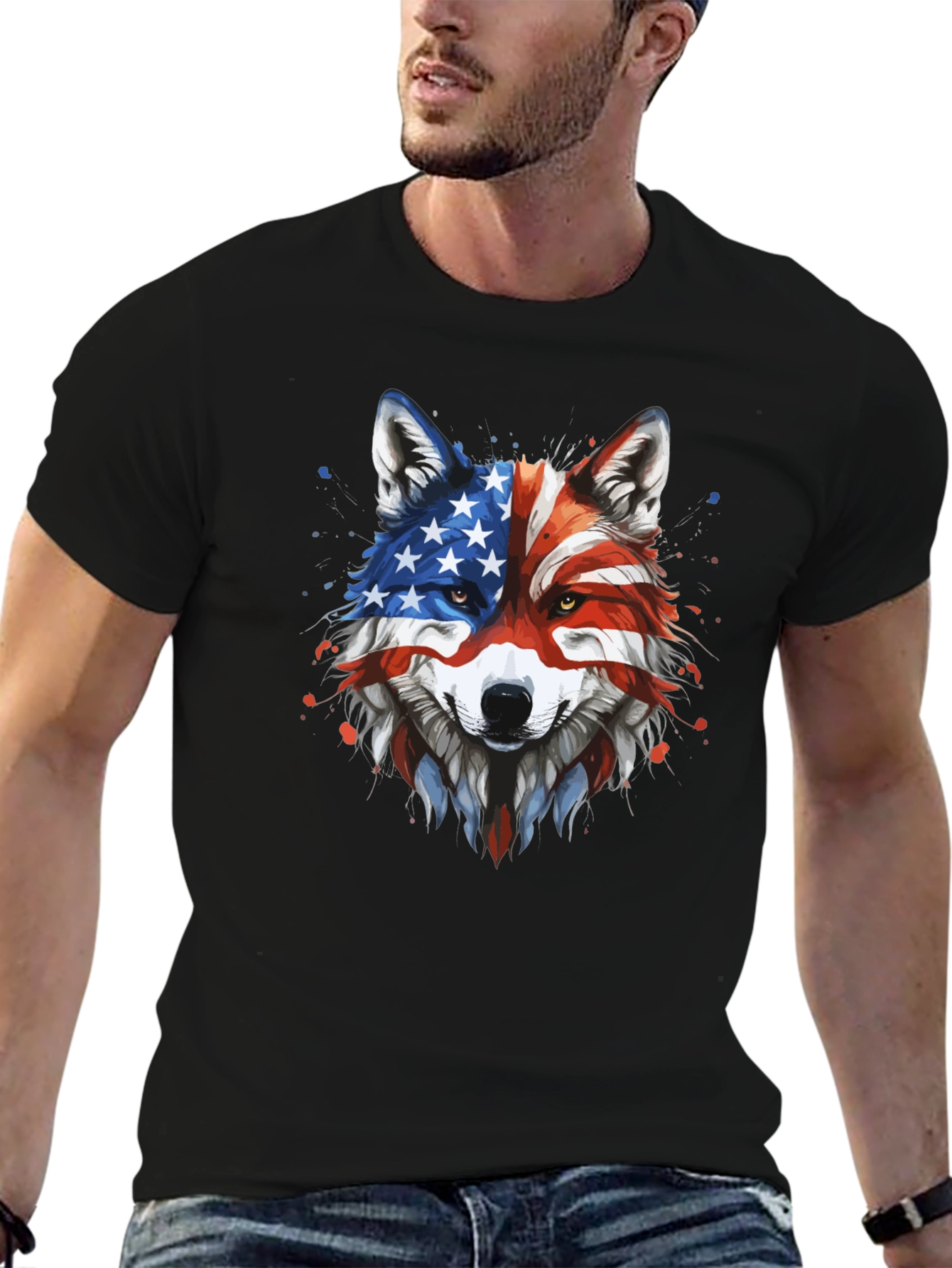 Patriotic Wolf Graphic Tee - American Pride T-Shirt
