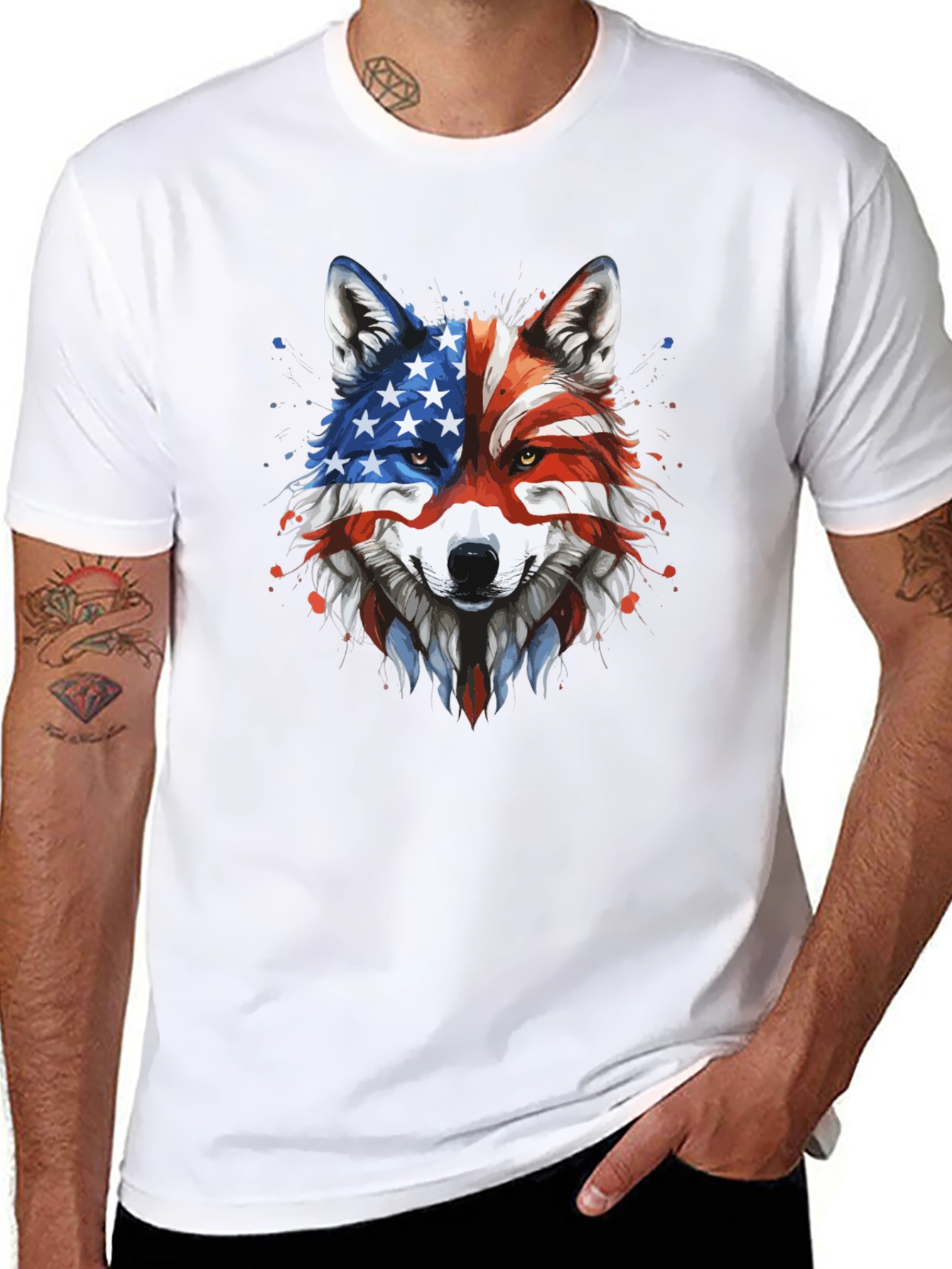 Patriotic Wolf Graphic Tee - American Pride T-Shirt