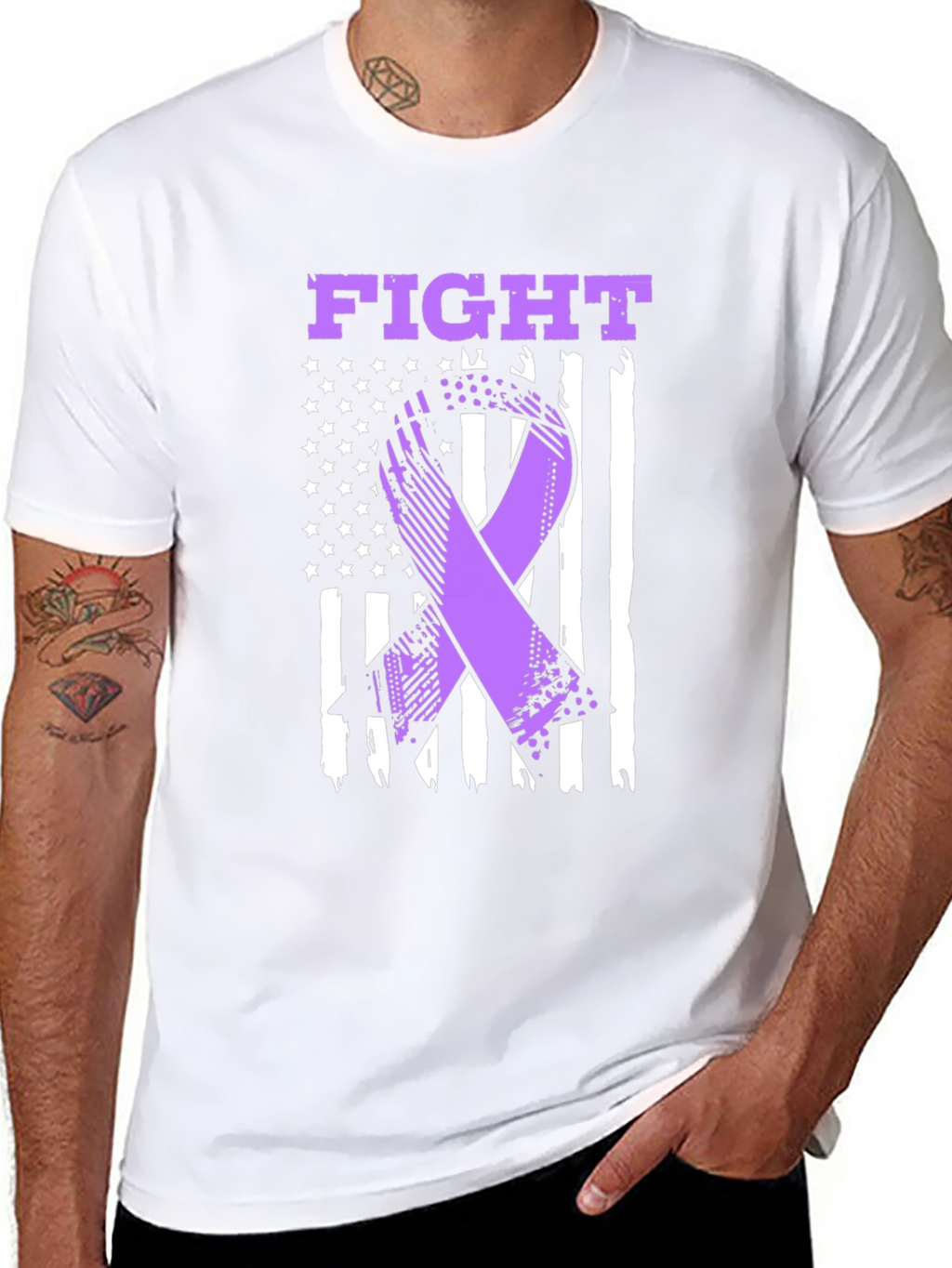 Fight T-Shirt - Purple Ribbon American Flag
