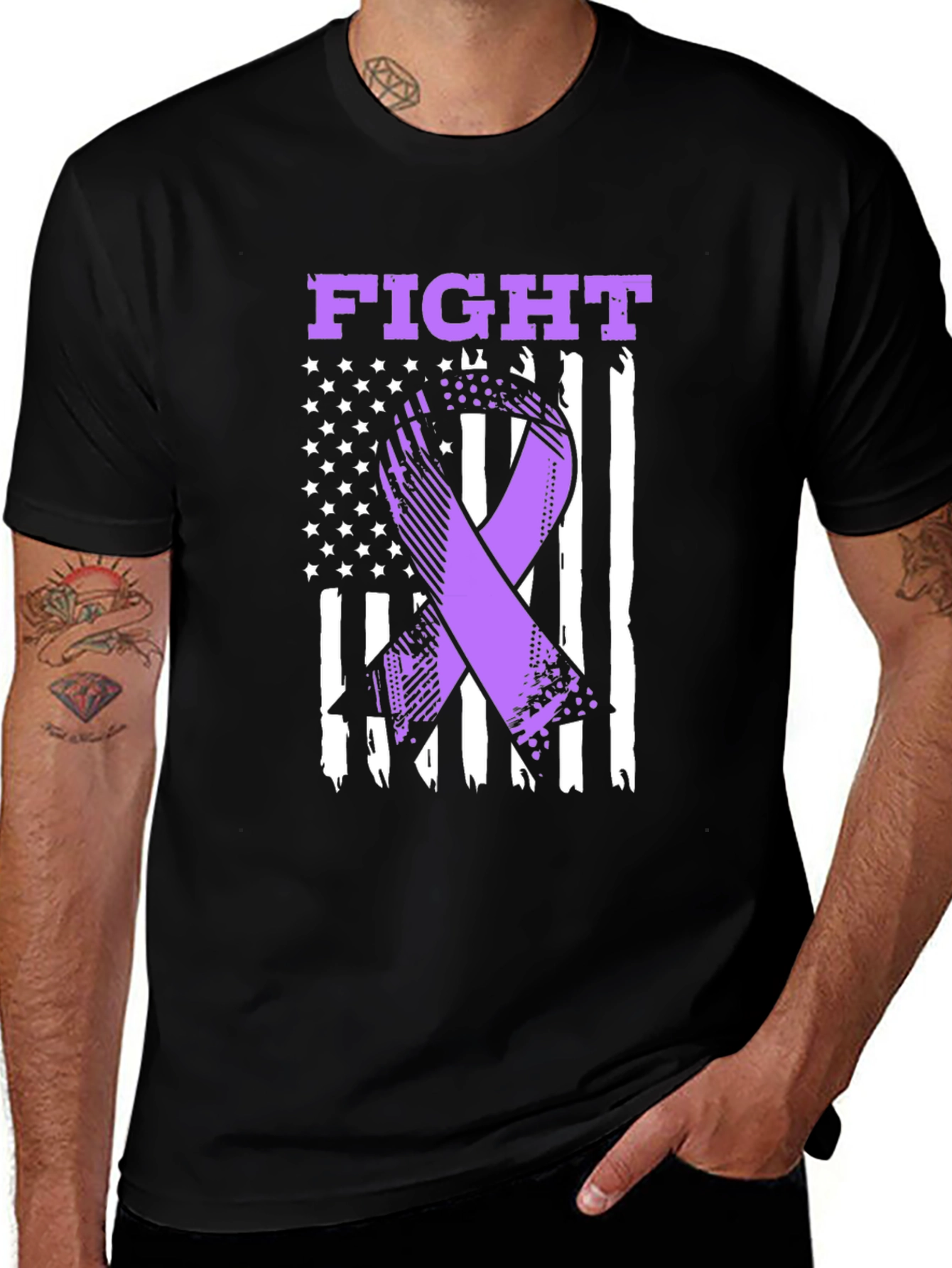Fight T-Shirt - Purple Ribbon American Flag