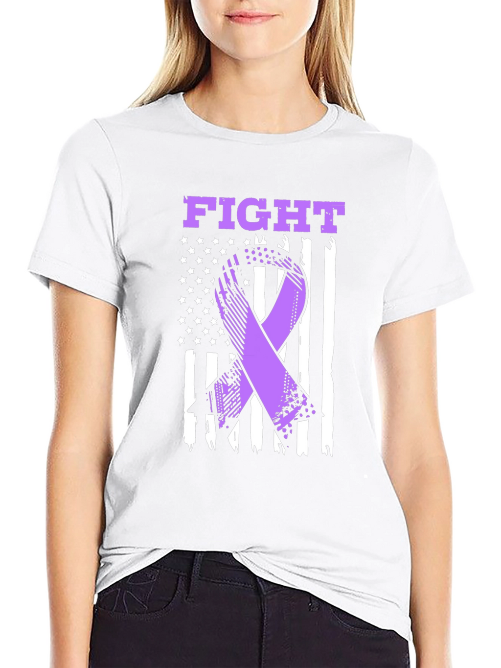 Fight T-Shirt - Purple Ribbon American Flag