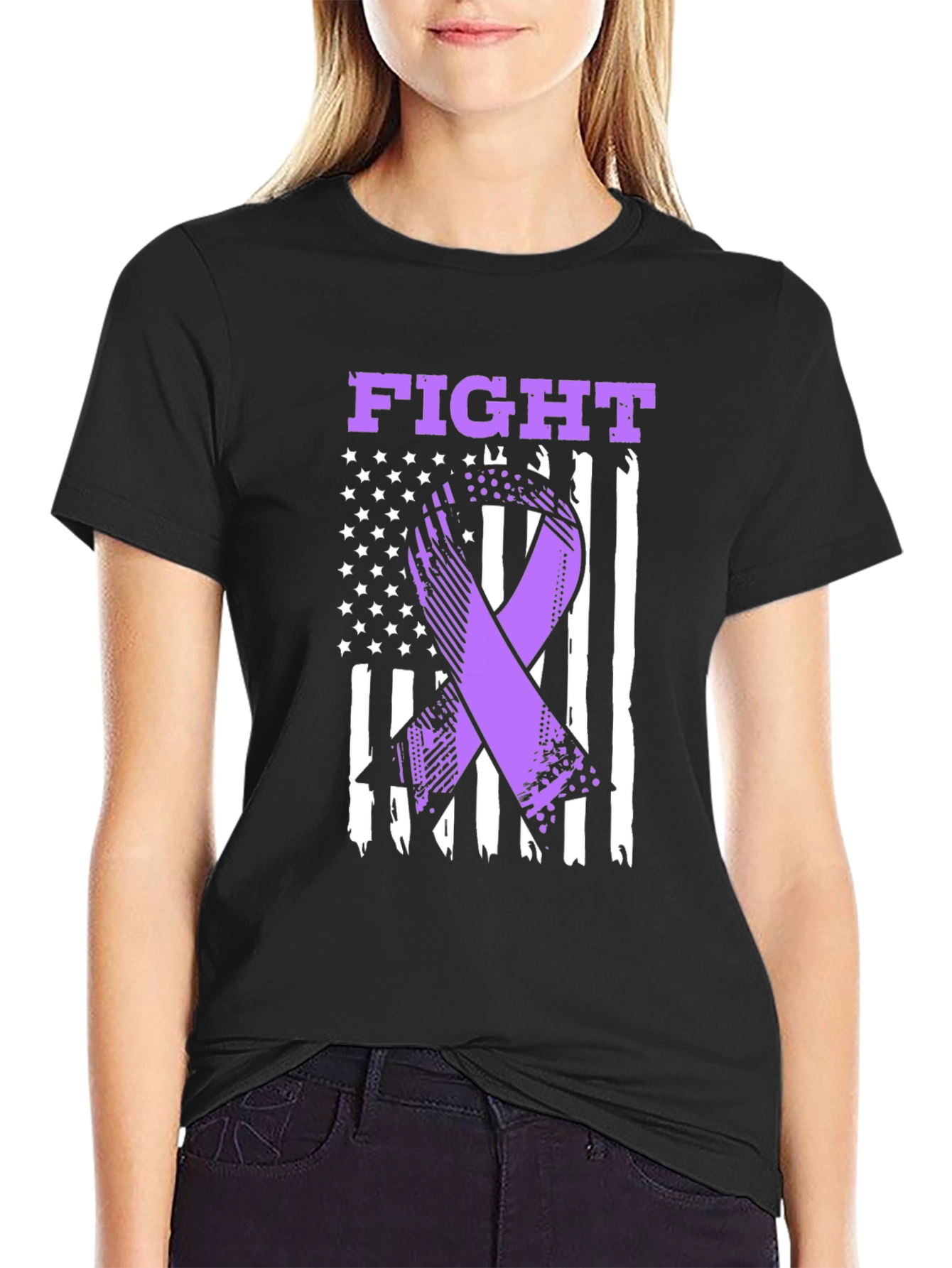 Fight T-Shirt - Purple Ribbon American Flag