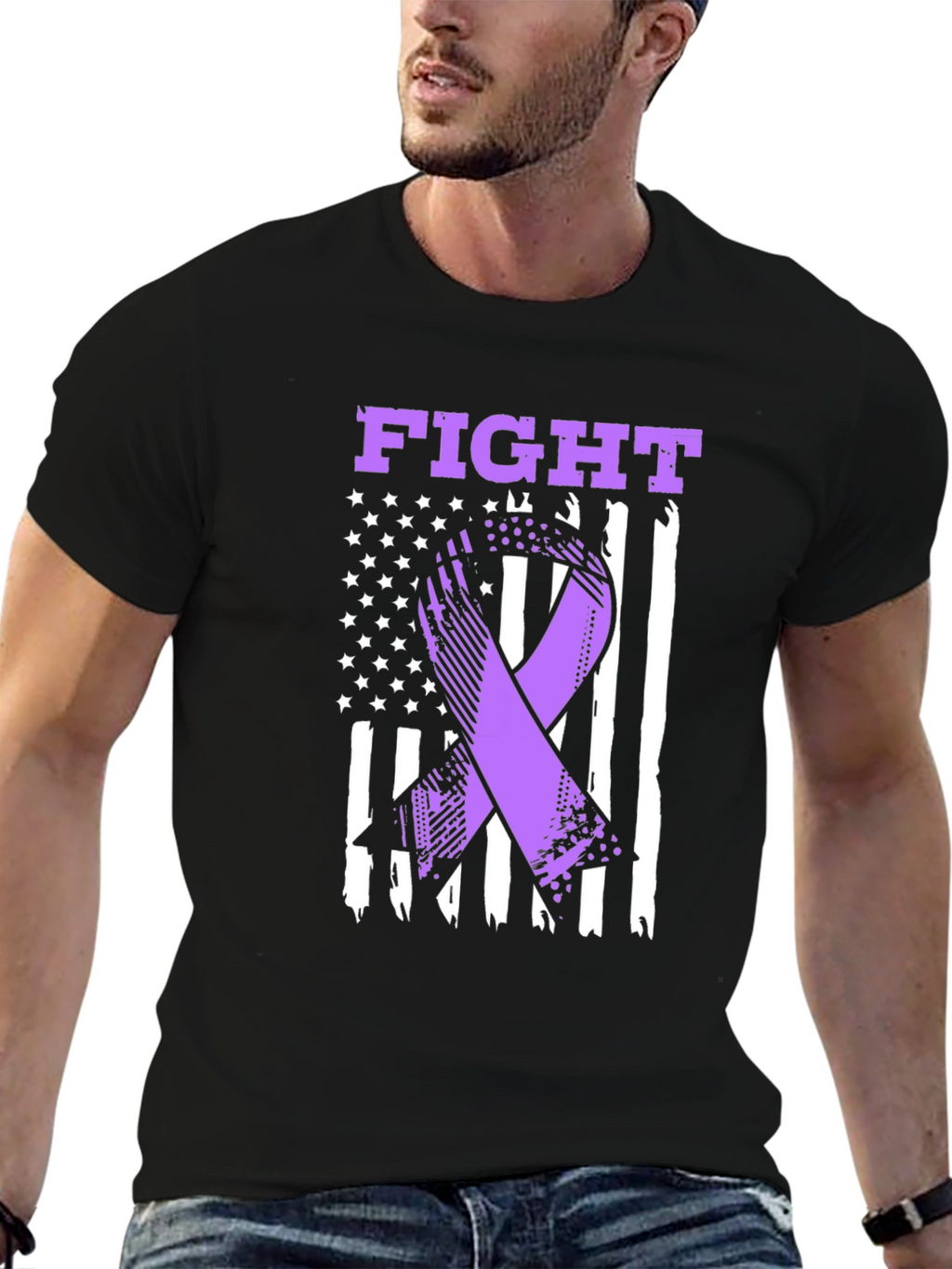 Fight T-Shirt - Purple Ribbon American Flag